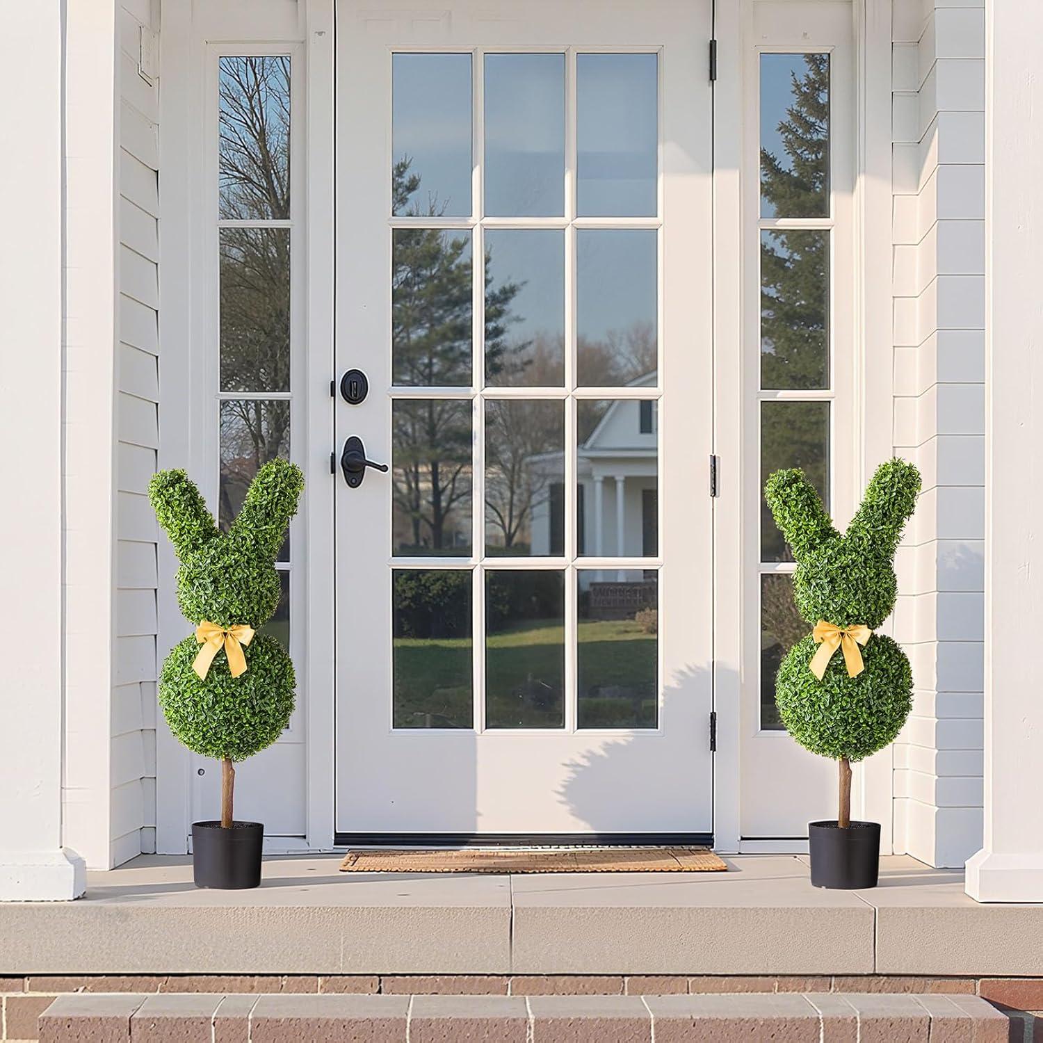 image:imageVEVOR Artificial Boxwood Topiary Tree 36 inch Tall 2 Pieces Double Ball Faux Topiary Trees Faux Plant wExtra Leaves amp Pot amp Small Decoration UV Rated Set for Home Decor IndoorOutdoorBunny