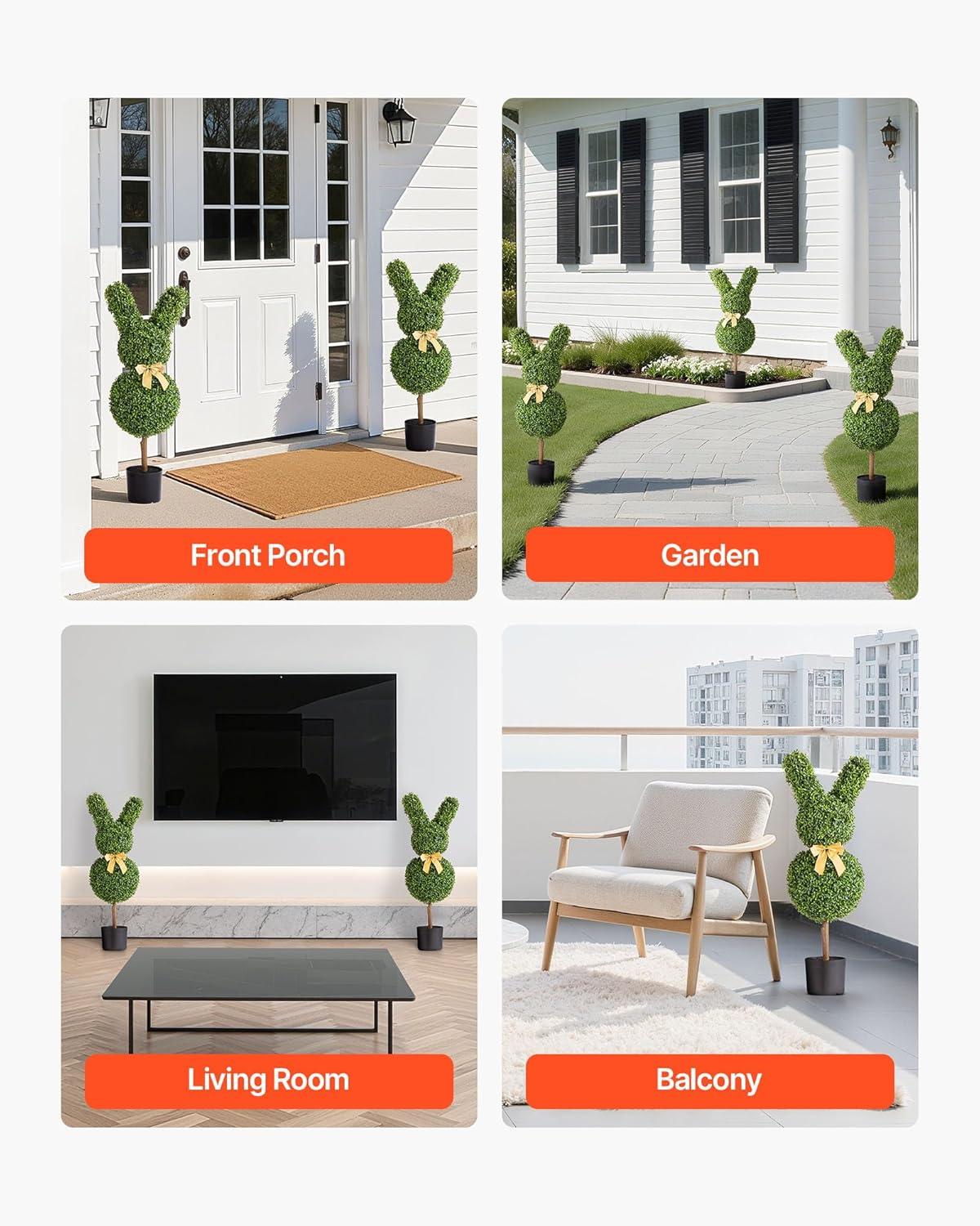 image:imageVEVOR Artificial Boxwood Topiary Tree 36 inch Tall 2 Pieces Double Ball Faux Topiary Trees Faux Plant wExtra Leaves amp Pot amp Small Decoration UV Rated Set for Home Decor IndoorOutdoorBunny