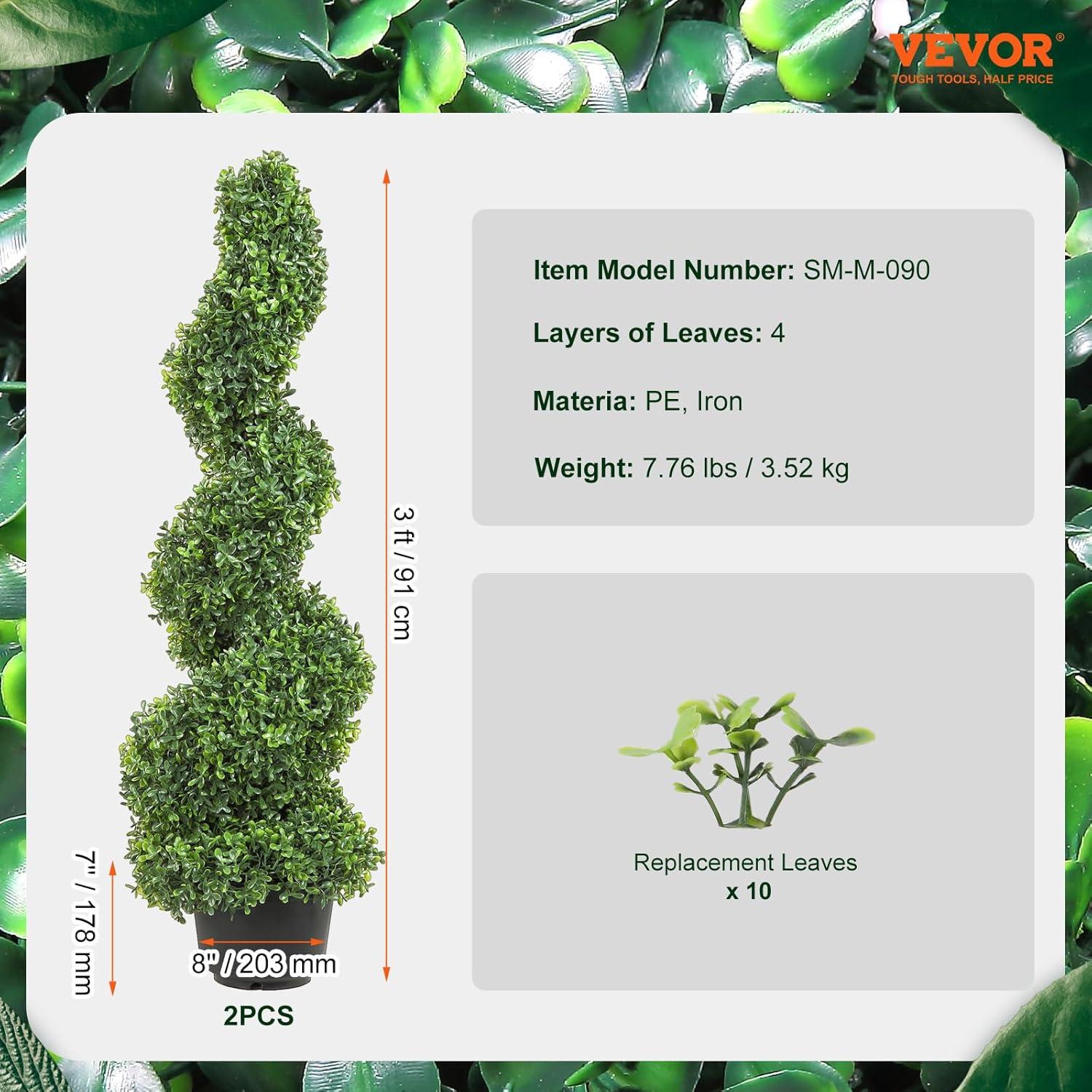 image:imageVEVOR Artificial Boxwood Topiary Tree 60 inch Tall 2 Pieces Spiral Faux Topiary Trees Faux Plant wExtra Leaves amp Pot amp Small Decoration UV Rated Greenery Set for Home Decor IndoorOutdoor3ft