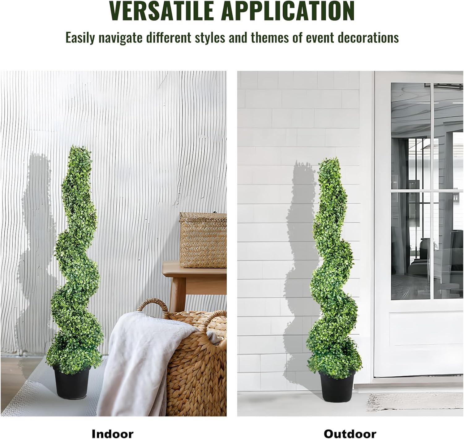 image:imageVEVOR Artificial Boxwood Topiary Tree 60 inch Tall 2 Pieces Spiral Faux Topiary Trees Faux Plant wExtra Leaves amp Pot amp Small Decoration UV Rated Greenery Set for Home Decor IndoorOutdoor4ft