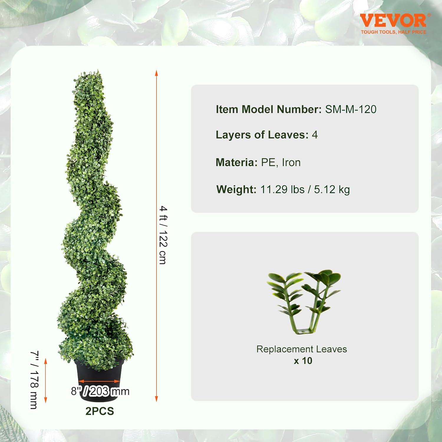 image:imageVEVOR Artificial Boxwood Topiary Tree 60 inch Tall 2 Pieces Spiral Faux Topiary Trees Faux Plant wExtra Leaves amp Pot amp Small Decoration UV Rated Greenery Set for Home Decor IndoorOutdoor4ft