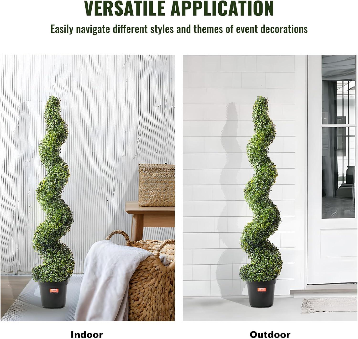 image:imageVEVOR Artificial Boxwood Topiary Tree 60 inch Tall 2 Pieces Spiral Faux Topiary Trees Faux Plant wExtra Leaves amp Pot amp Small Decoration UV Rated Greenery Set for Home Decor IndoorOutdoor5ft