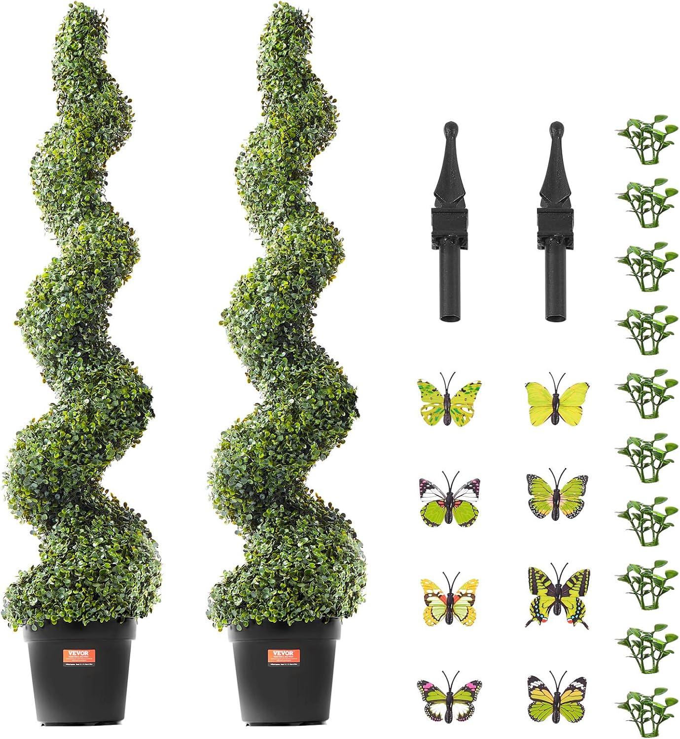 image:imageVEVOR Artificial Boxwood Topiary Tree 60 inch Tall 2 Pieces Spiral Faux Topiary Trees Faux Plant wExtra Leaves amp Pot amp Small Decoration UV Rated Greenery Set for Home Decor IndoorOutdoor5ft