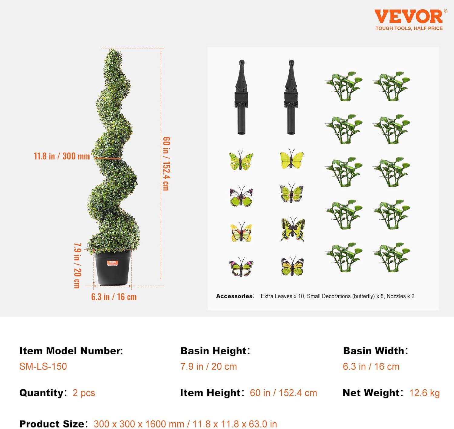 image:imageVEVOR Artificial Boxwood Topiary Tree 60 inch Tall 2 Pieces Spiral Faux Topiary Trees Faux Plant wExtra Leaves amp Pot amp Small Decoration UV Rated Greenery Set for Home Decor IndoorOutdoor5ft