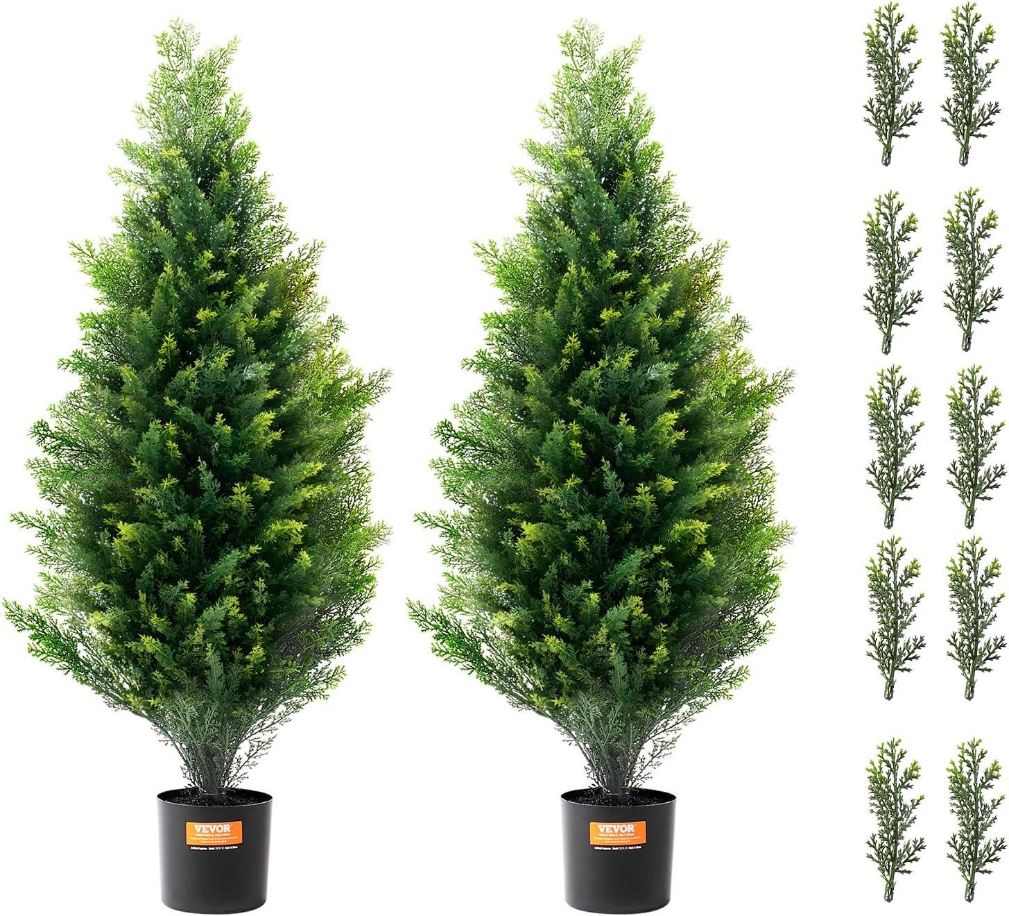 image:imageVEVOR Artificial Topiary Cedar Tree 60 inch Tall 2 Pieces with Extra Leaves amp Pot Faux Evergreen Fake Pine Cypress Trees Plant UV Rated Artificial Greenery Set for Home Decor IndoorOutdoor3ft