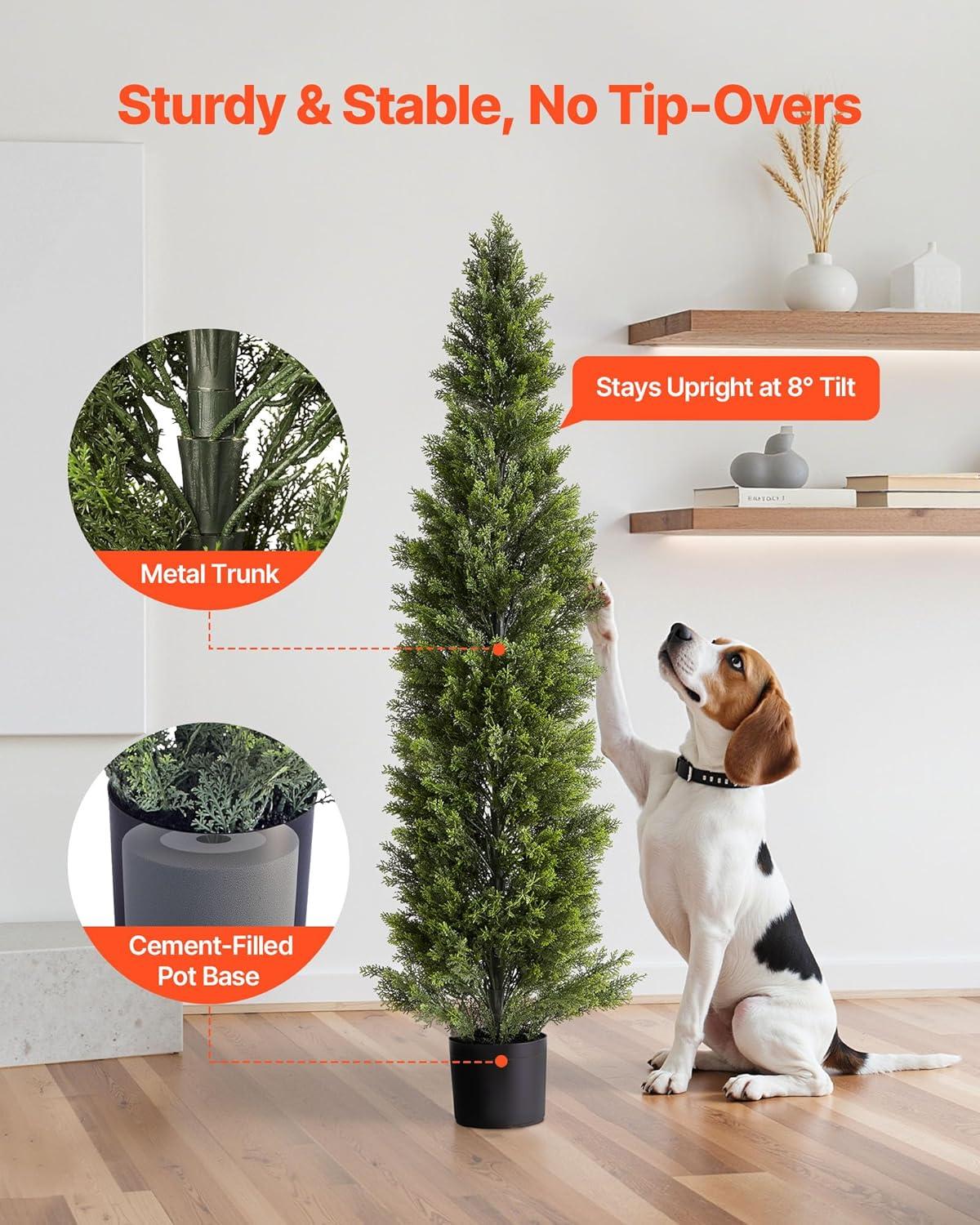 image:imageVEVOR Artificial Topiary Cedar Tree 60 inch Tall 2 Pieces with Extra Leaves amp Pot Faux Evergreen Fake Pine Cypress Trees Plant UV Rated Artificial Greenery Set for Home Decor IndoorOutdoor5FT