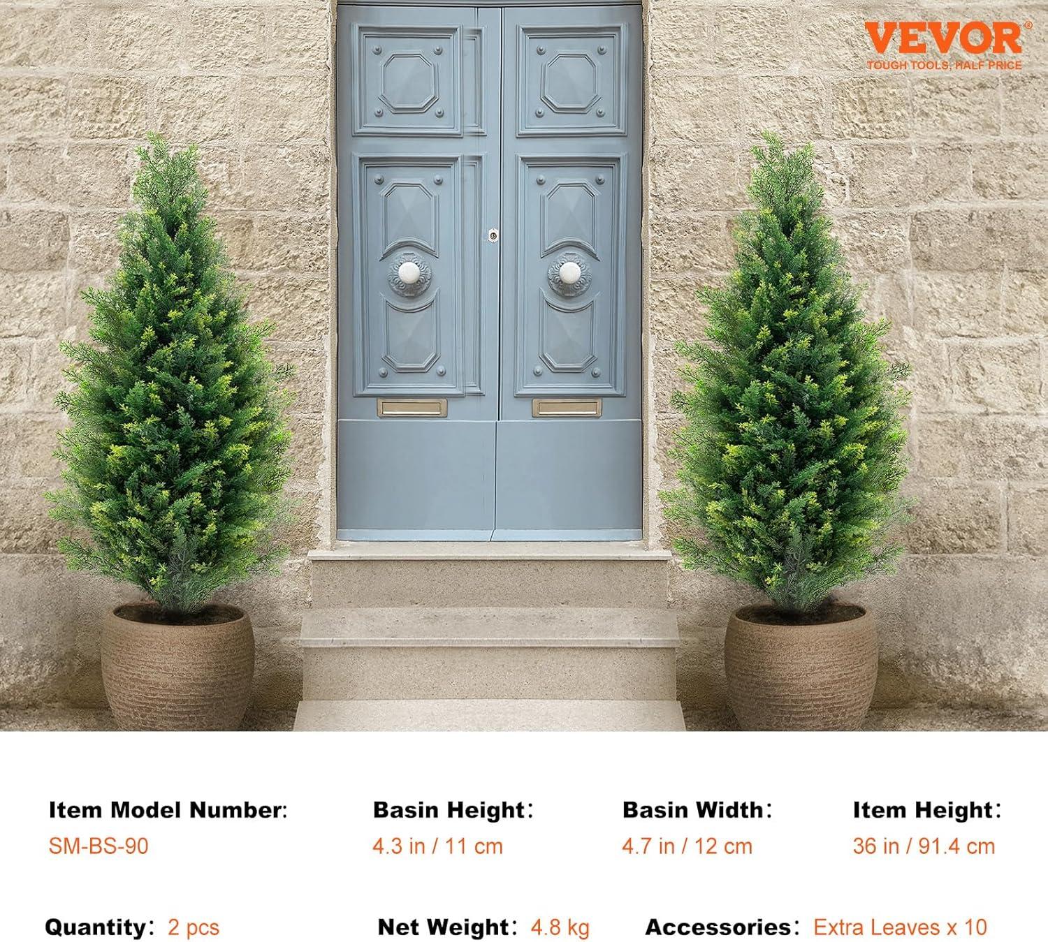 image:imageVEVOR Artificial Topiary Cedar Tree 60 inch Tall 2 Pieces with Extra Leaves amp Pot Faux Evergreen Fake Pine Cypress Trees Plant UV Rated Artificial Greenery Set for Home Decor IndoorOutdoor3ft