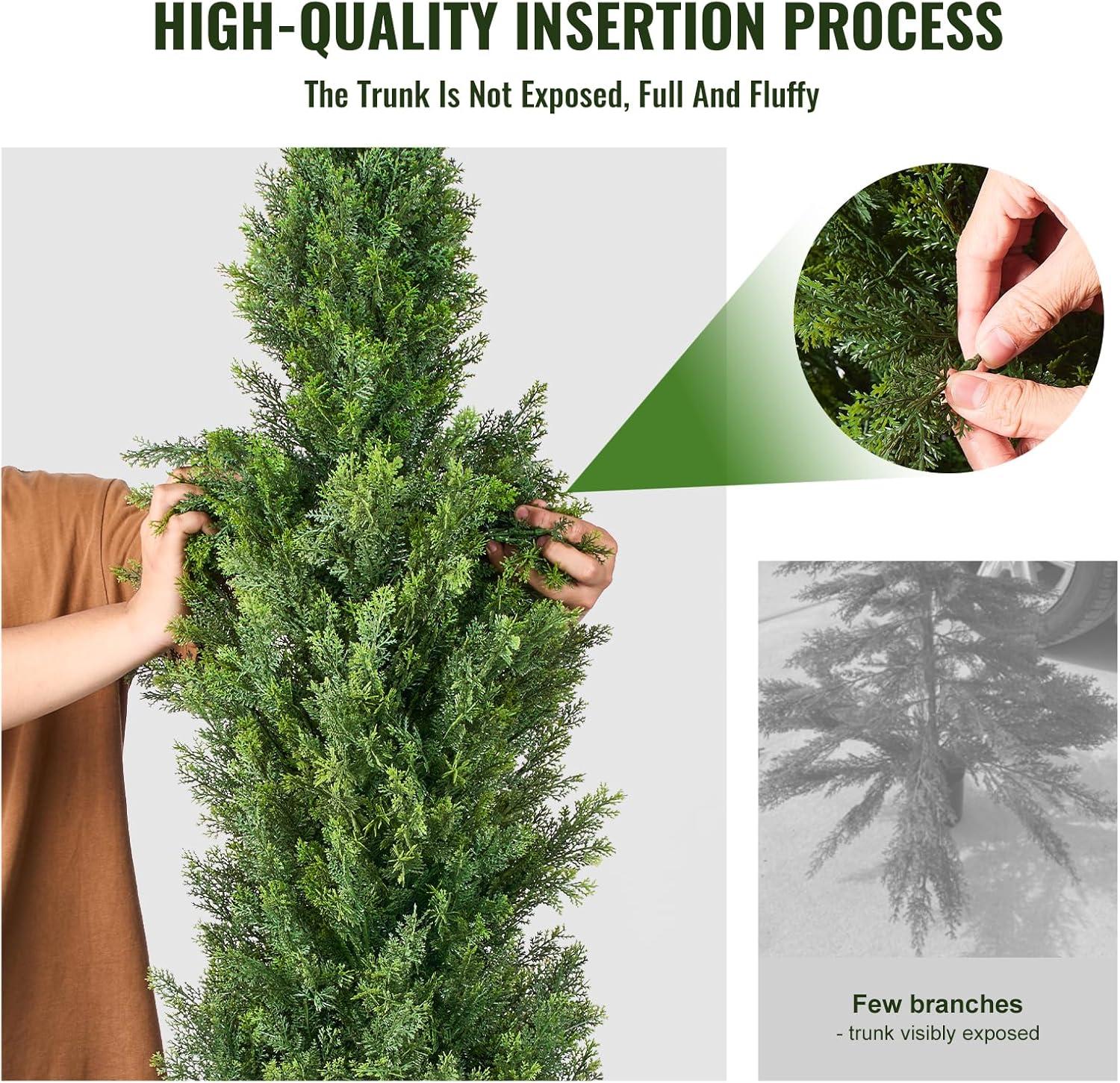 image:imageVEVOR Artificial Topiary Cedar Tree 60 inch Tall 2 Pieces with Extra Leaves amp Pot Faux Evergreen Fake Pine Cypress Trees Plant UV Rated Artificial Greenery Set for Home Decor IndoorOutdoor4ft