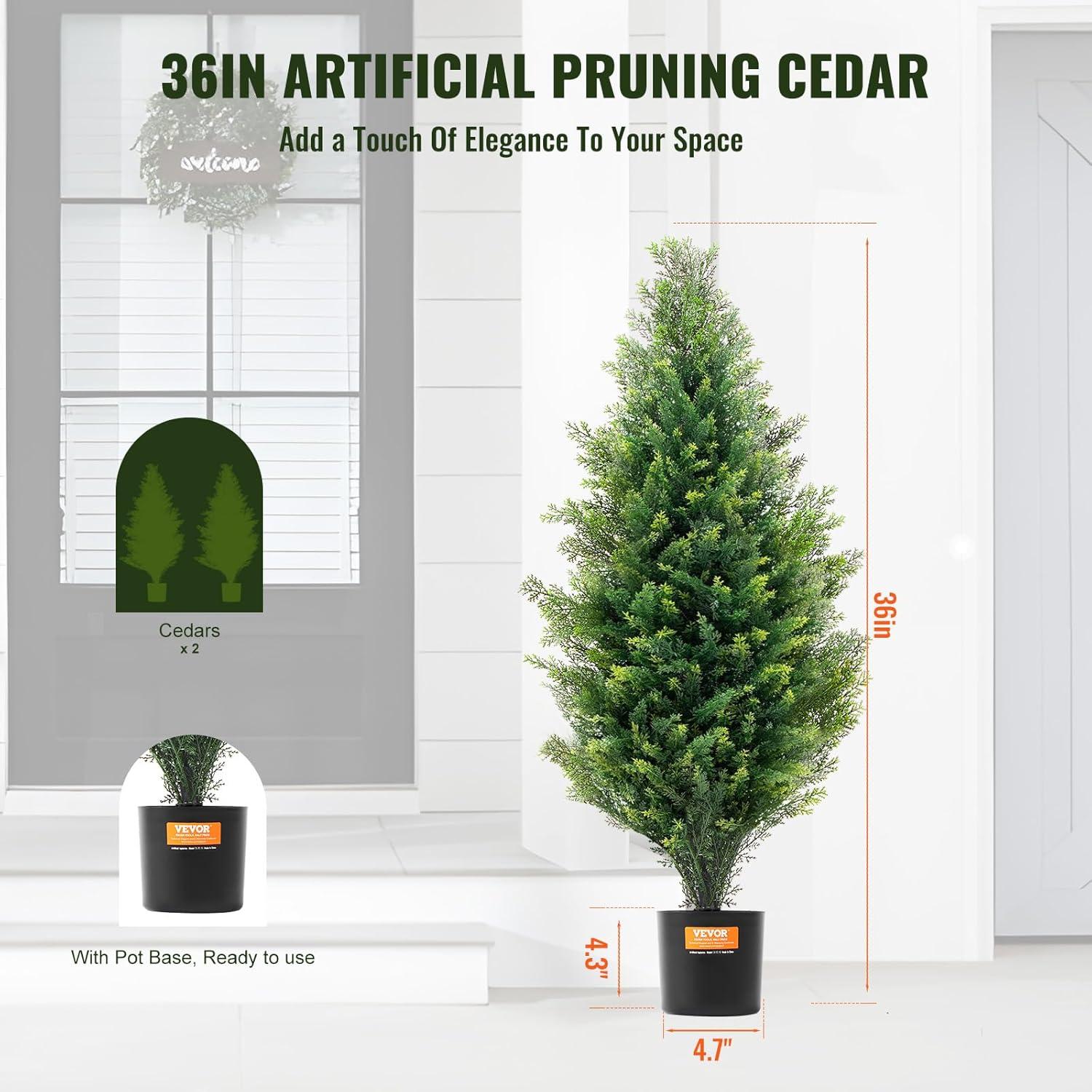 image:imageVEVOR Artificial Topiary Cedar Tree 60 inch Tall 2 Pieces with Extra Leaves amp Pot Faux Evergreen Fake Pine Cypress Trees Plant UV Rated Artificial Greenery Set for Home Decor IndoorOutdoor3ft