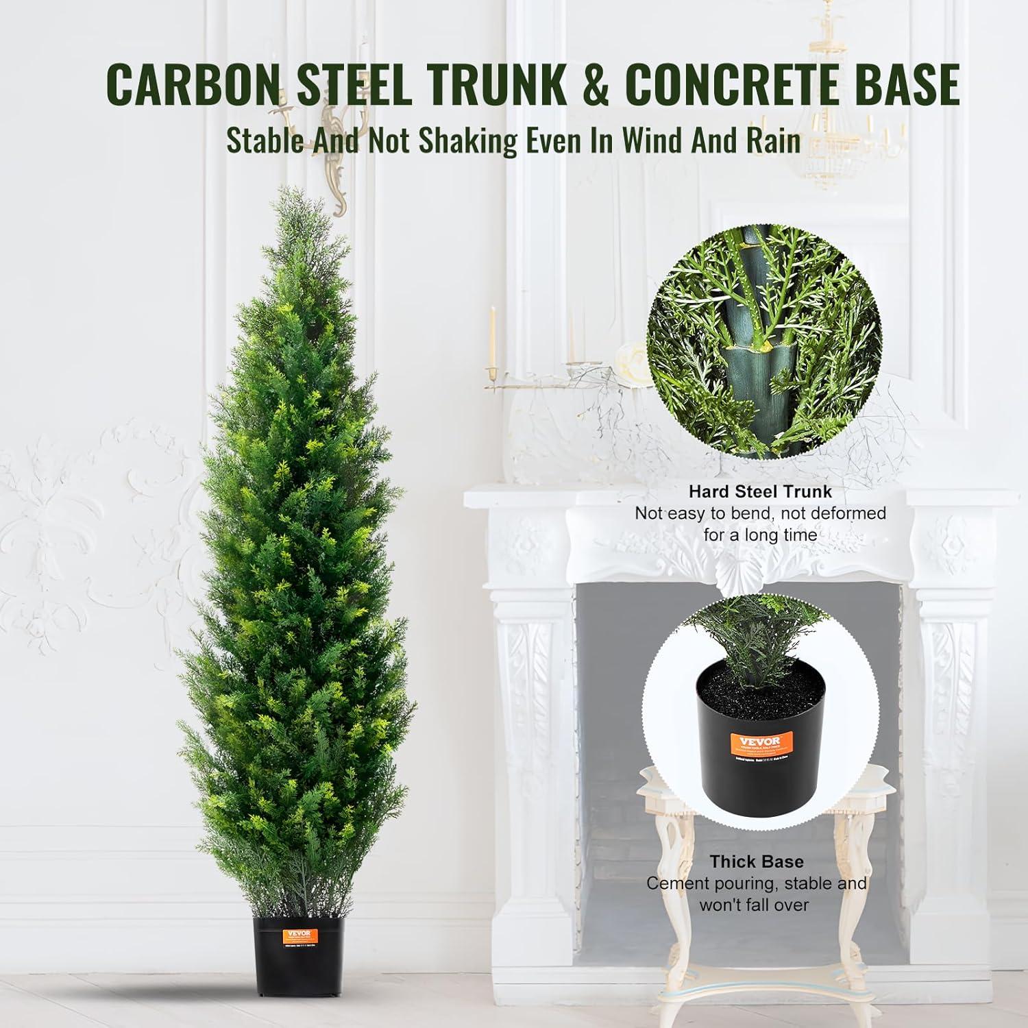 image:imageVEVOR Artificial Topiary Cedar Tree 60 inch Tall 2 Pieces with Extra Leaves amp Pot Faux Evergreen Fake Pine Cypress Trees Plant UV Rated Artificial Greenery Set for Home Decor IndoorOutdoor4ft