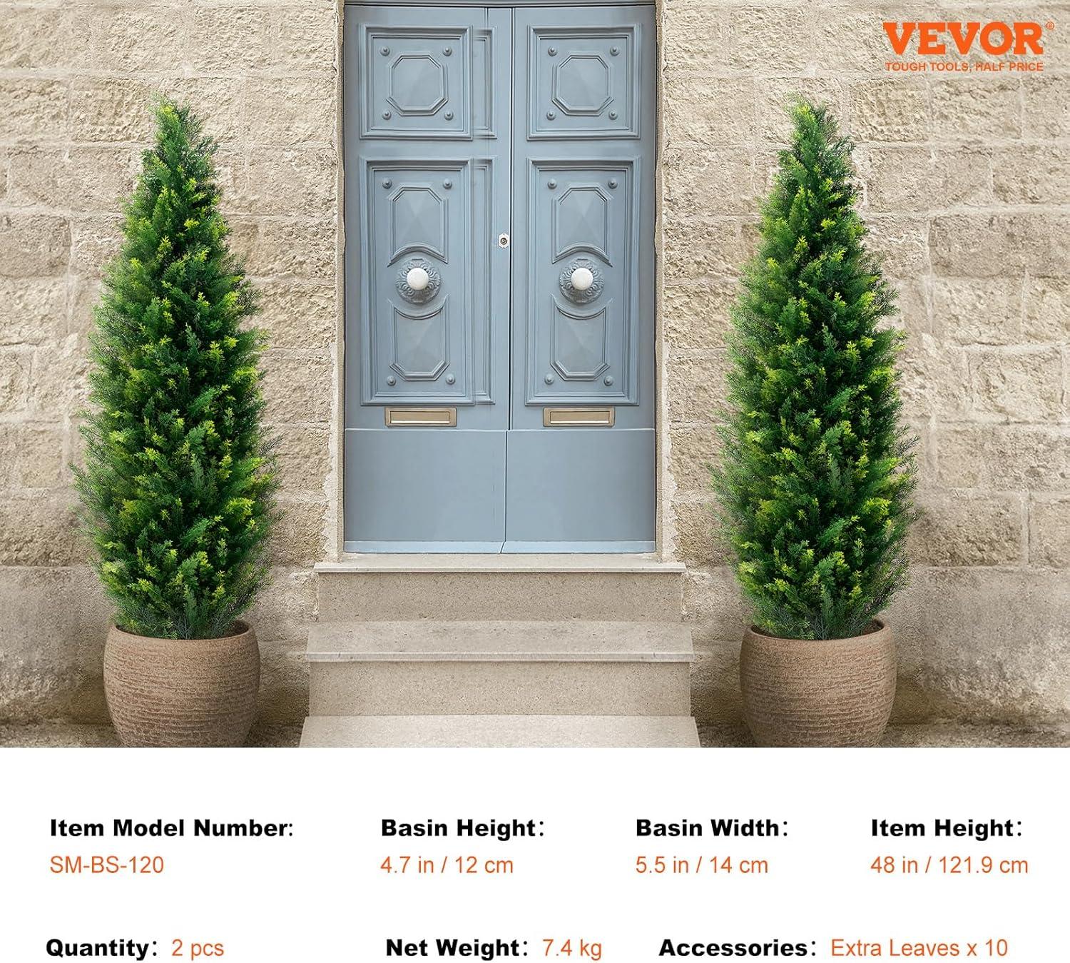 image:imageVEVOR Artificial Topiary Cedar Tree 60 inch Tall 2 Pieces with Extra Leaves amp Pot Faux Evergreen Fake Pine Cypress Trees Plant UV Rated Artificial Greenery Set for Home Decor IndoorOutdoor4ft
