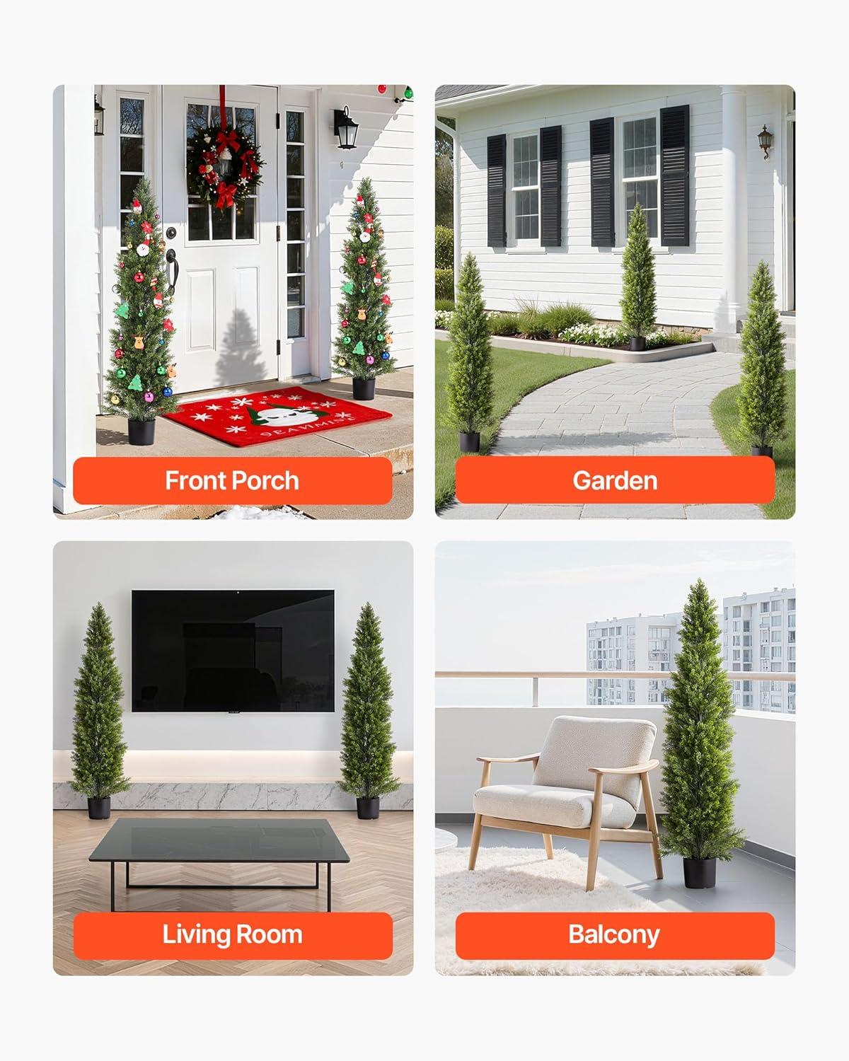 image:imageVEVOR Artificial Topiary Cedar Tree 60 inch Tall 2 Pieces with Extra Leaves amp Pot Faux Evergreen Fake Pine Cypress Trees Plant UV Rated Artificial Greenery Set for Home Decor IndoorOutdoor5FT