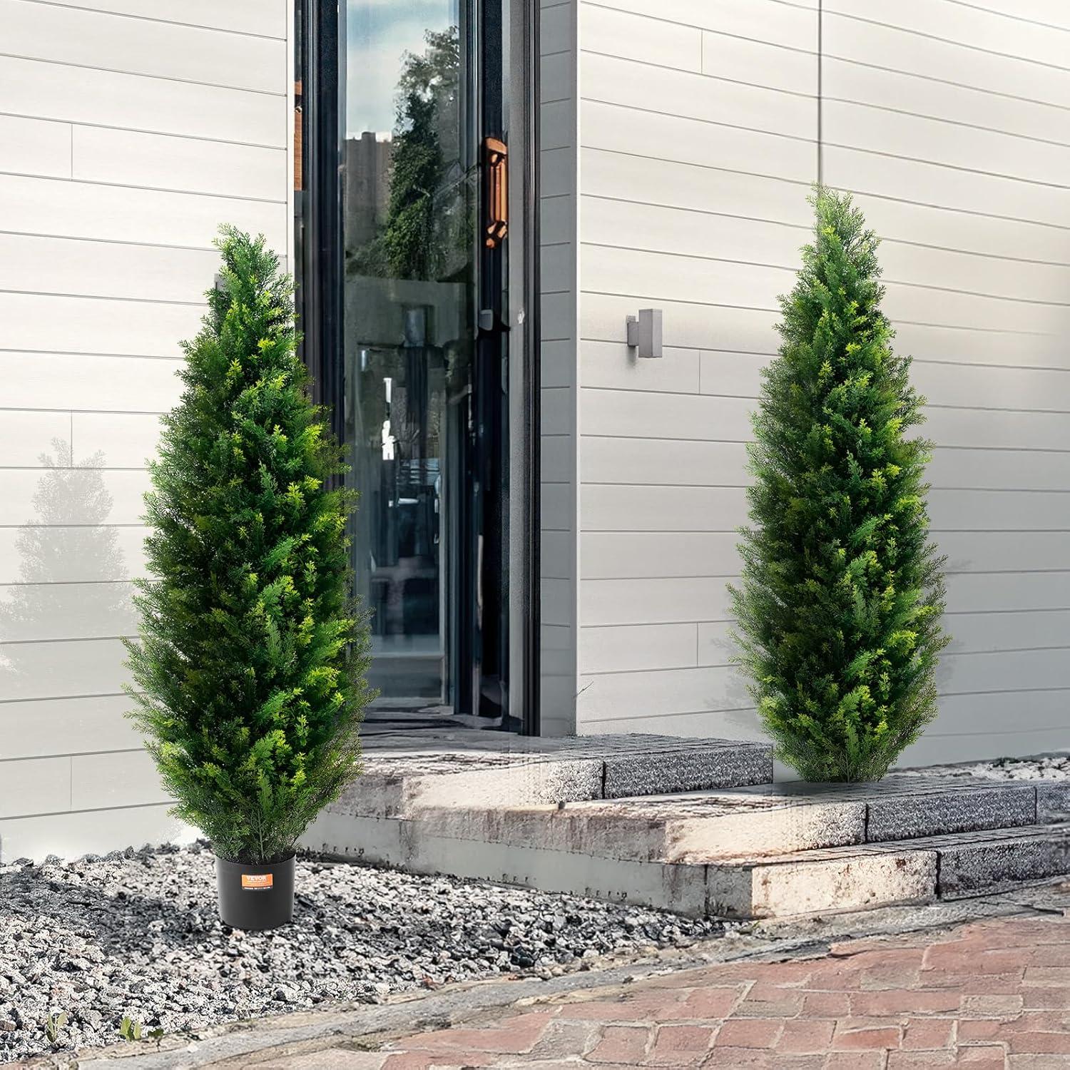 image:imageVEVOR Artificial Topiary Cedar Tree 60 inch Tall 2 Pieces with Extra Leaves amp Pot Faux Evergreen Fake Pine Cypress Trees Plant UV Rated Artificial Greenery Set for Home Decor IndoorOutdoor4ft