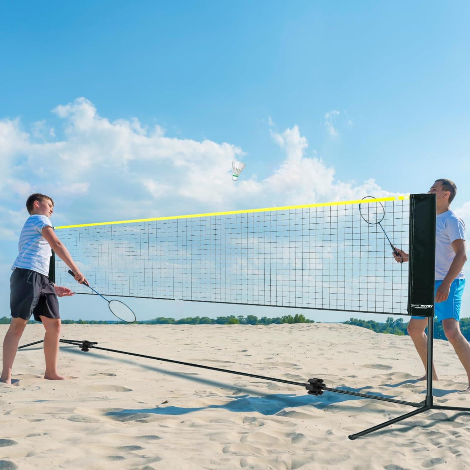 image:imageVEVOR Badminton Net Height Adjustable Volleyball Net Wide Foldable Pickleball Net Portable Easy Setup Tennis Net Set with Poles Stand and Carry Bag for Kids Backyard Game Indoor Outdoor Use17ft