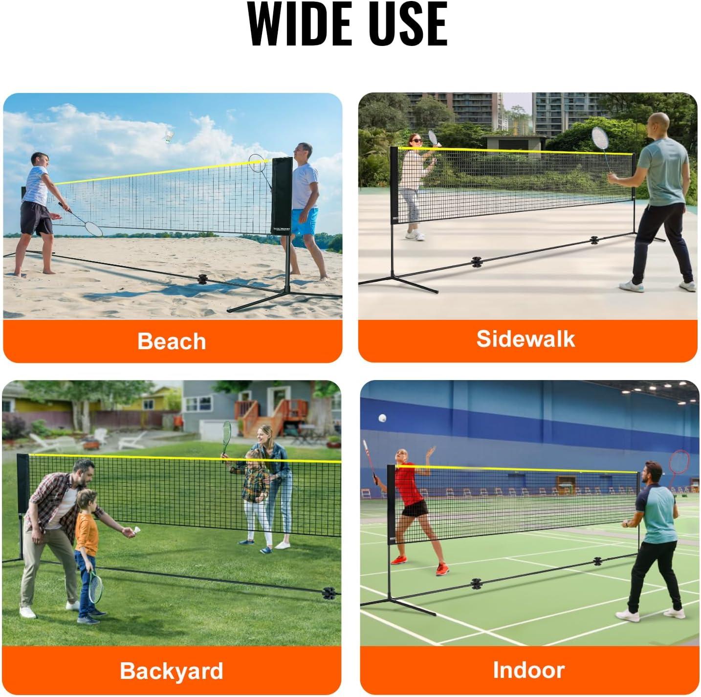 image:imageVEVOR Badminton Net Height Adjustable Volleyball Net Wide Foldable Pickleball Net Portable Easy Setup Tennis Net Set with Poles Stand and Carry Bag for Kids Backyard Game Indoor Outdoor Use20 ft