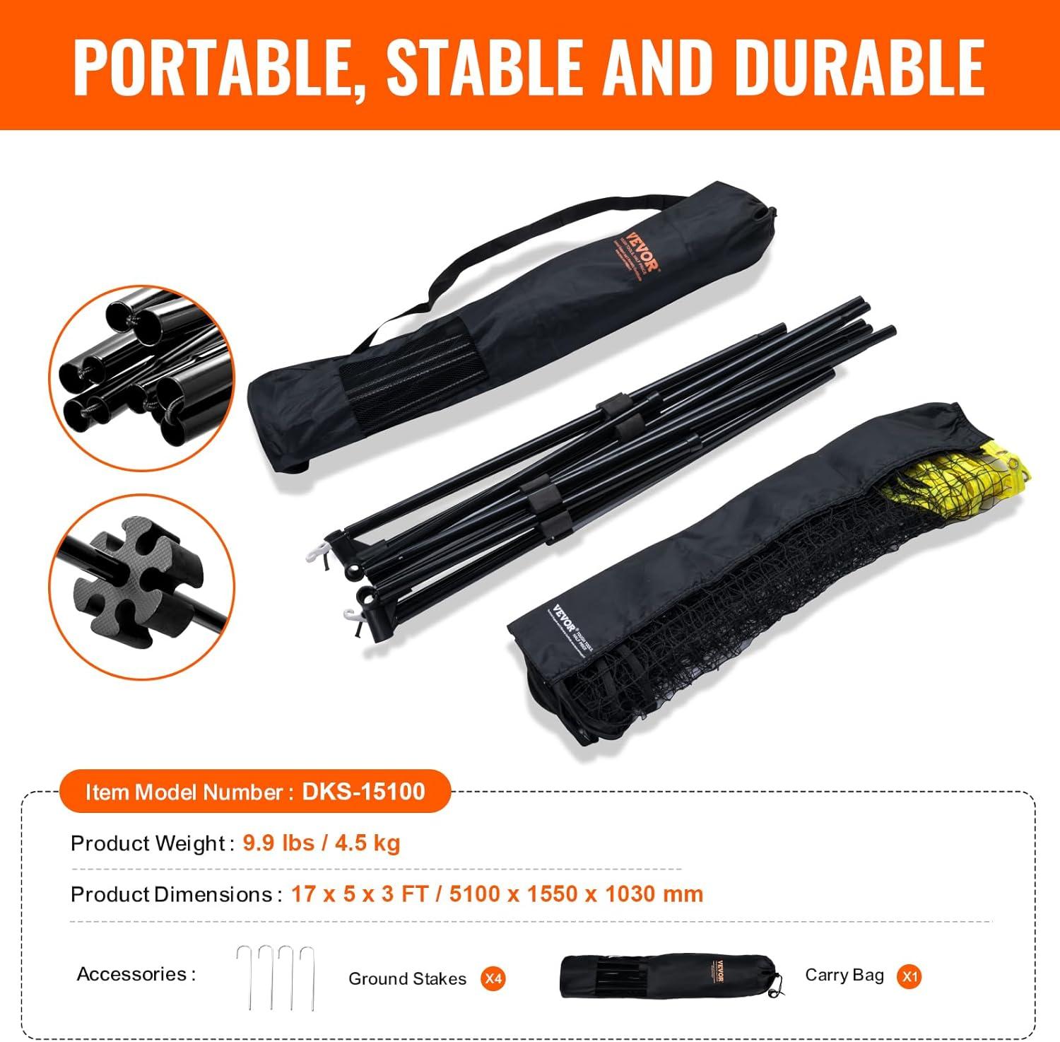 image:imageVEVOR Badminton Net Height Adjustable Volleyball Net Wide Foldable Pickleball Net Portable Easy Setup Tennis Net Set with Poles Stand and Carry Bag for Kids Backyard Game Indoor Outdoor Use17ft