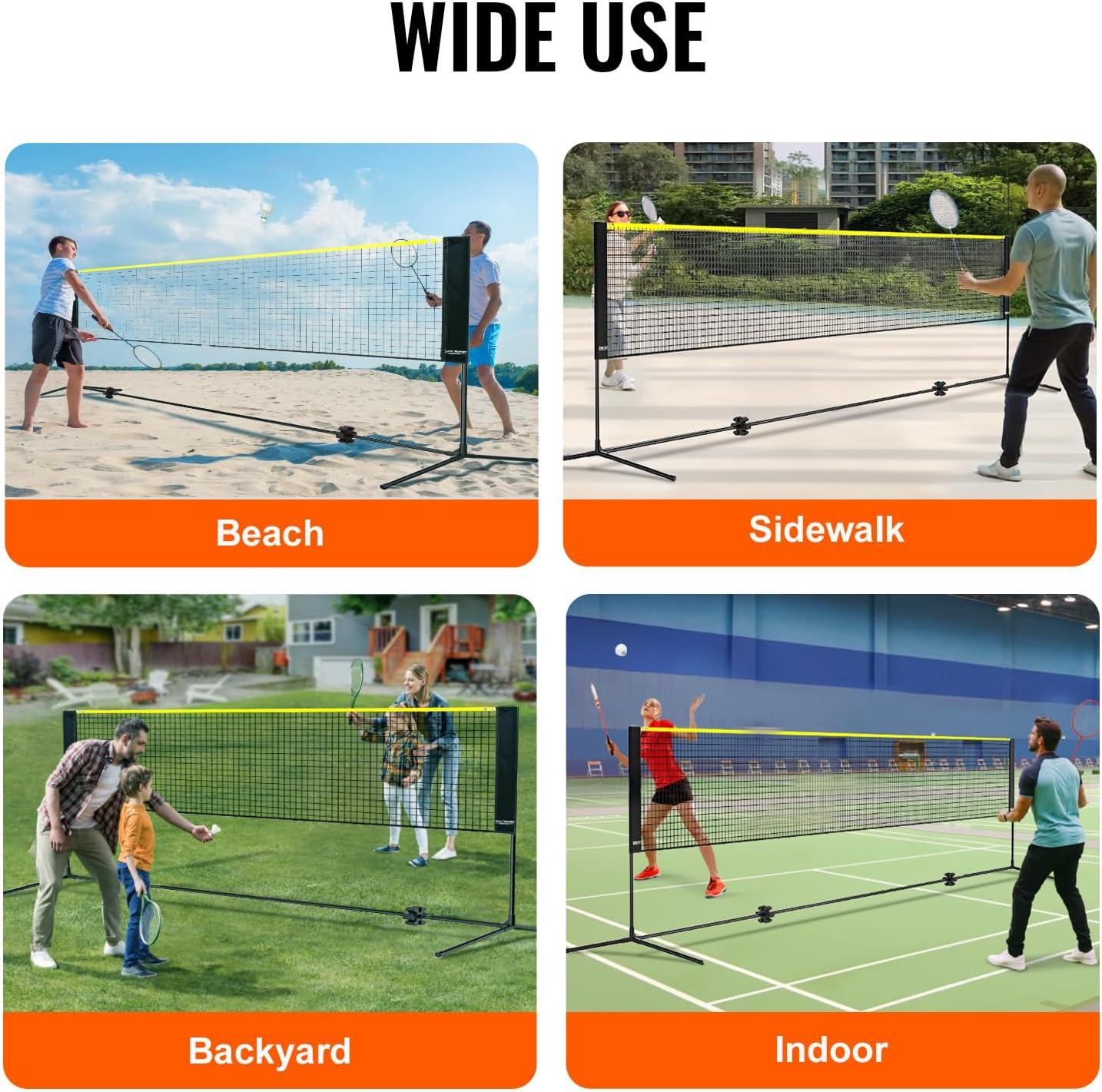 image:imageVEVOR Badminton Net Height Adjustable Volleyball Net Wide Foldable Pickleball Net Portable Easy Setup Tennis Net Set with Poles Stand and Carry Bag for Kids Backyard Game Indoor Outdoor Use17ft