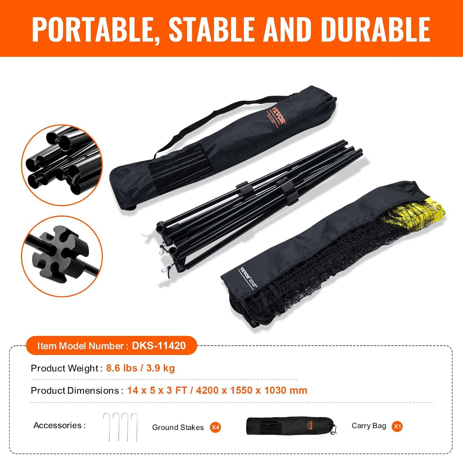 image:imageVEVOR Badminton Net Height Adjustable Volleyball Net Wide Foldable Pickleball Net Portable Easy Setup Tennis Net Set with Poles Stand and Carry Bag for Kids Backyard Game Indoor Outdoor Use14ft
