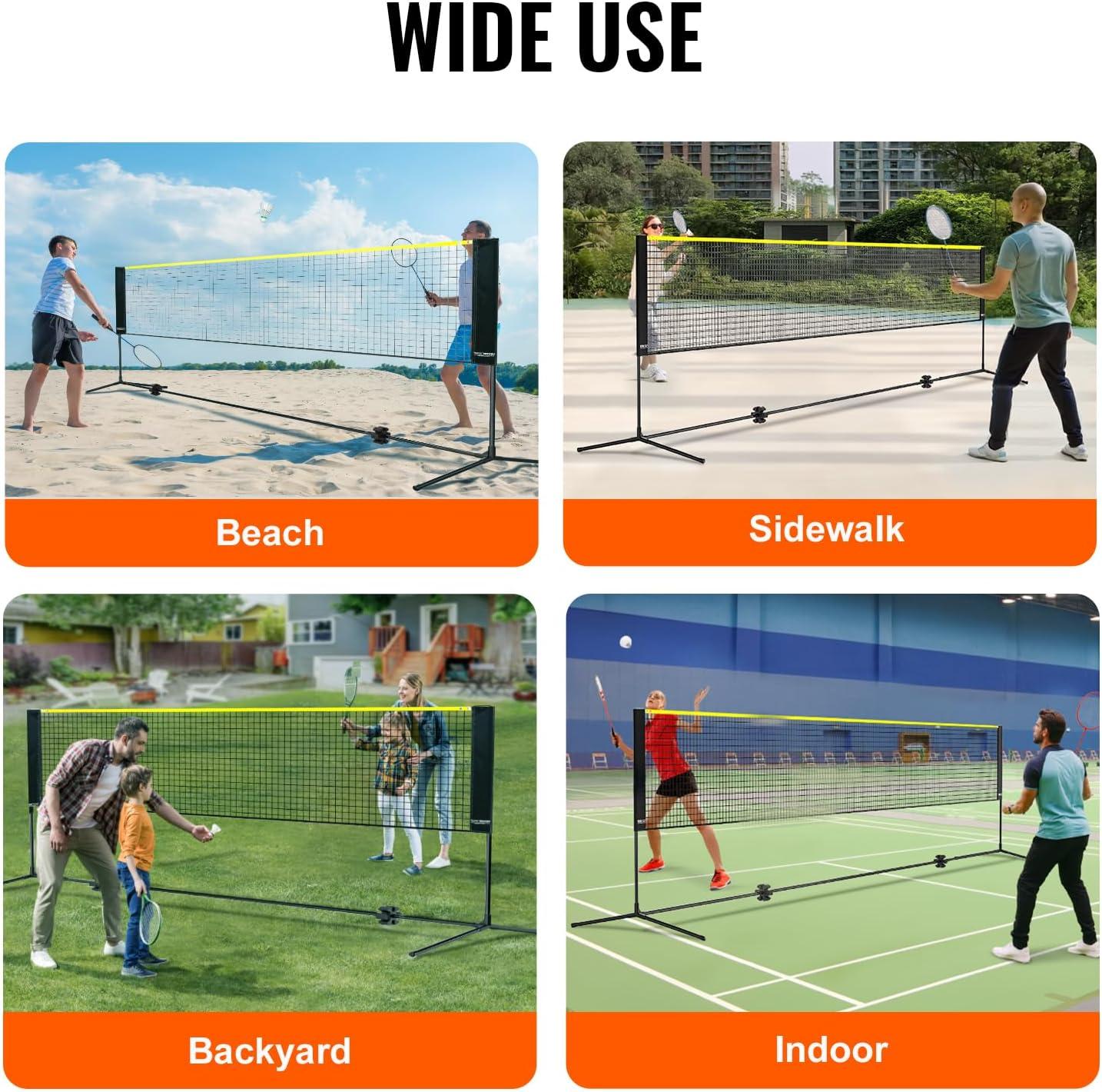 image:imageVEVOR Badminton Net Height Adjustable Volleyball Net Wide Foldable Pickleball Net Portable Easy Setup Tennis Net Set with Poles Stand and Carry Bag for Kids Backyard Game Indoor Outdoor Use14ft