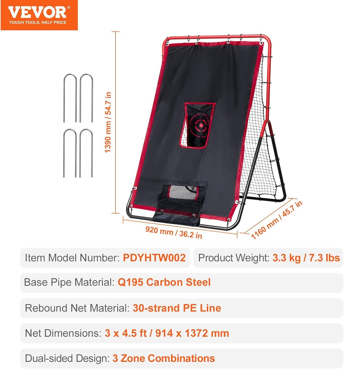 image:imageVEVOR Baseball and Softball Rebounder Net PitchBack Baseball Pitching Net Volleyball Pitch Return Trainer Rebound Net with Pitching Target All Angle Fielding Rebound Net for Grounders Pop Flies3X45FTupgraded 2IN1