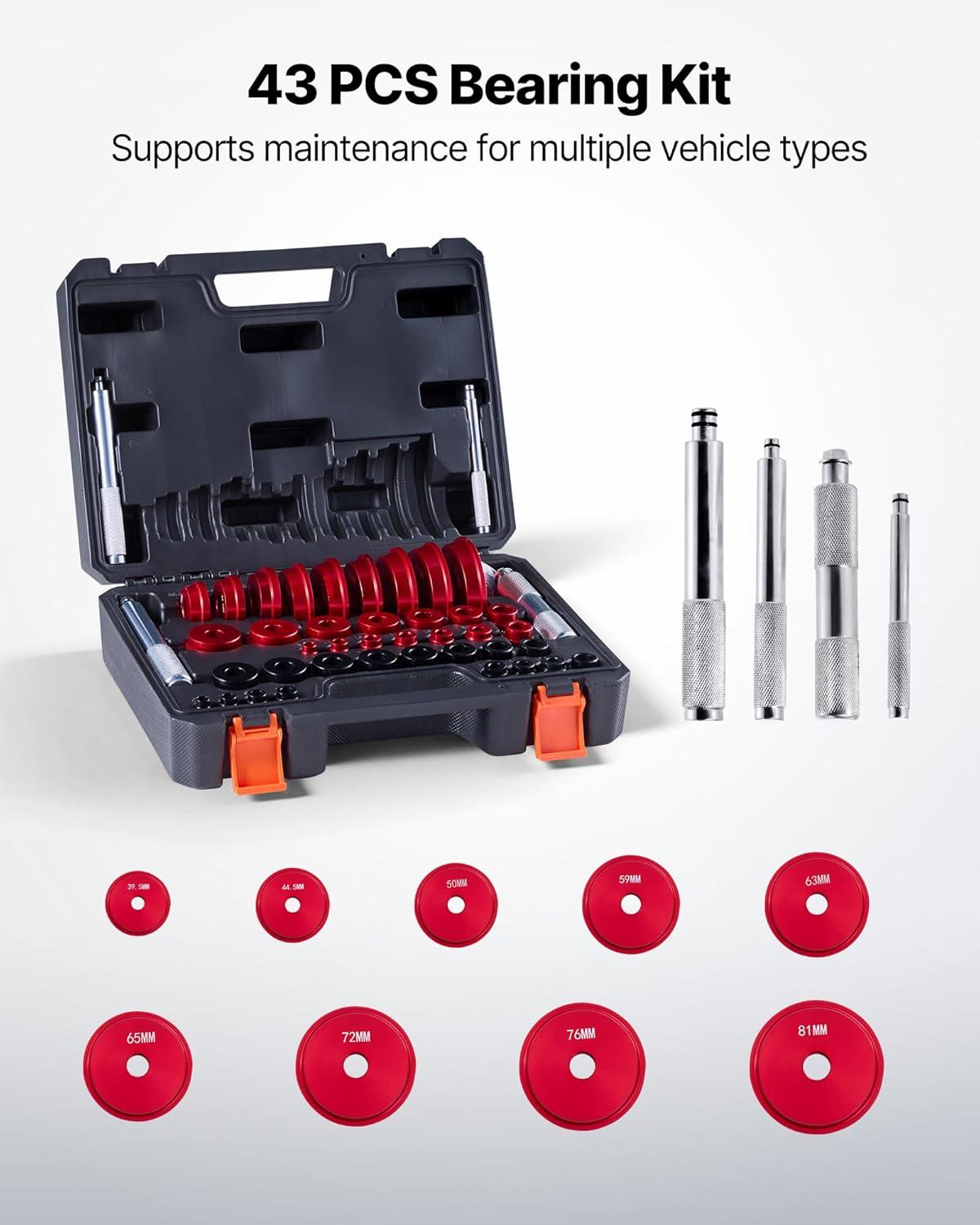 image:imageVEVOR Bearing Press Kit 43 Pcs Bearing Race and Seal Driver Set with 39 Bushings amp Handle Shafts Bushing Driver Tool Set Heavy Duty Aluminum Alloy Removal Installation Tool Kit with Storage Casebearing press