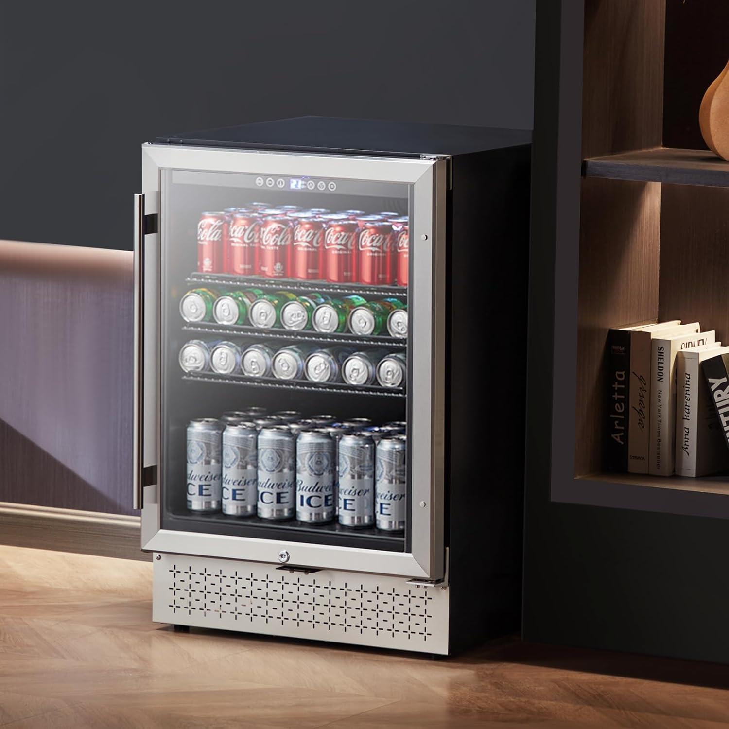 image:imageVEVOR Beverage Refrigerator Cooler 154 Can Beverage Fridge Mini Fridge with Glass Door Adjustable Shelves Digital Temperature Control Builtin amp Freestanding Soda Beer Fridge for Home Office Bar154 Can