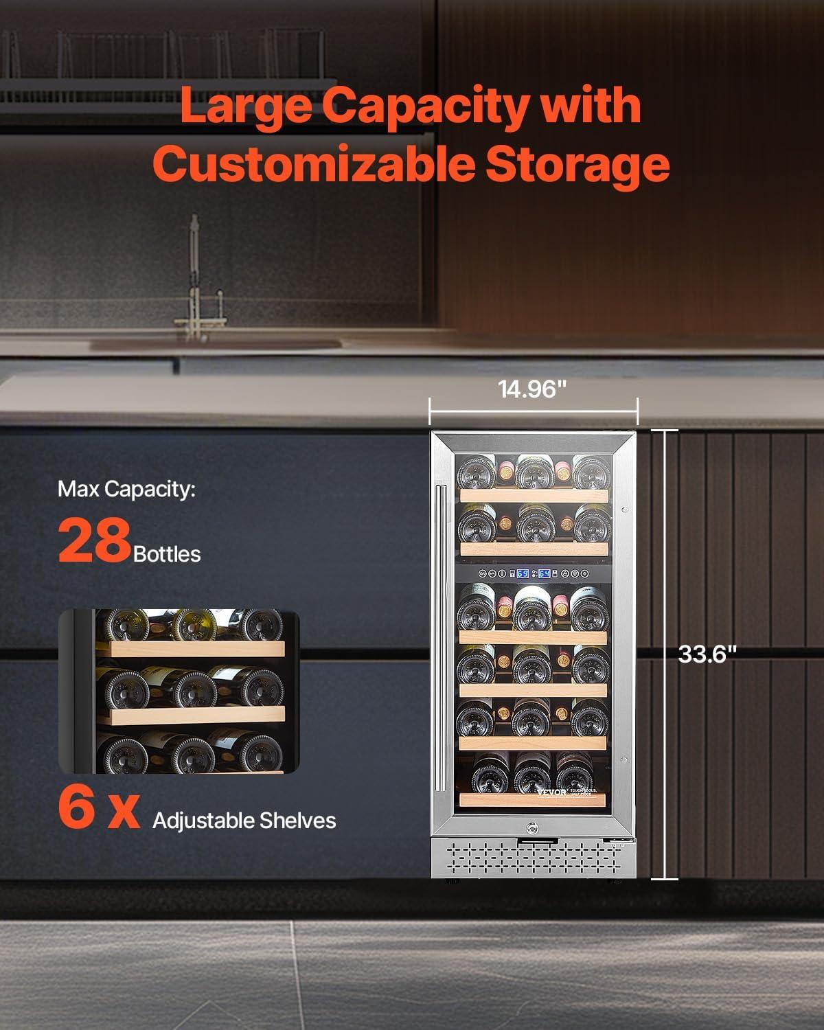 image:imageVEVOR Beverage Refrigerator Cooler 154 Can Beverage Fridge Mini Fridge with Glass Door Adjustable Shelves Digital Temperature Control Builtin amp Freestanding Soda Beer Fridge for Home Office Bar28 Bottle