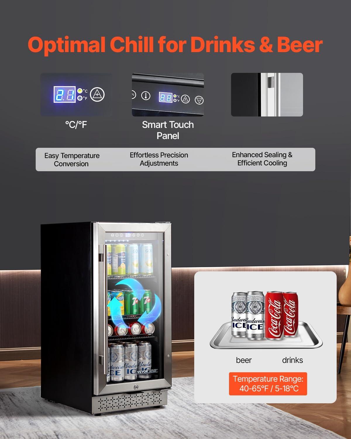 image:imageVEVOR Beverage Refrigerator Cooler 154 Can Beverage Fridge Mini Fridge with Glass Door Adjustable Shelves Digital Temperature Control Builtin amp Freestanding Soda Beer Fridge for Home Office Bar88 Cans