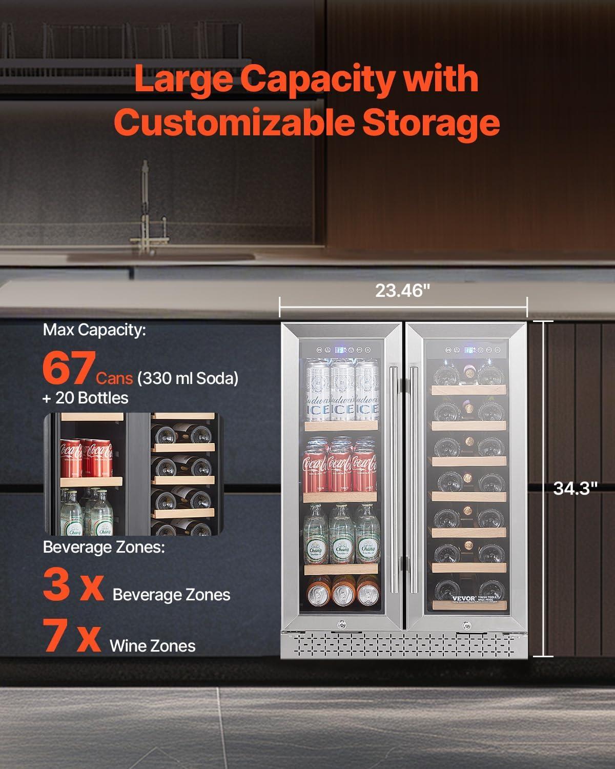 image:imageVEVOR Beverage Refrigerator Cooler 154 Can Beverage Fridge Mini Fridge with Glass Door Adjustable Shelves Digital Temperature Control Builtin amp Freestanding Soda Beer Fridge for Home Office Bar64 Cans20 Bottles