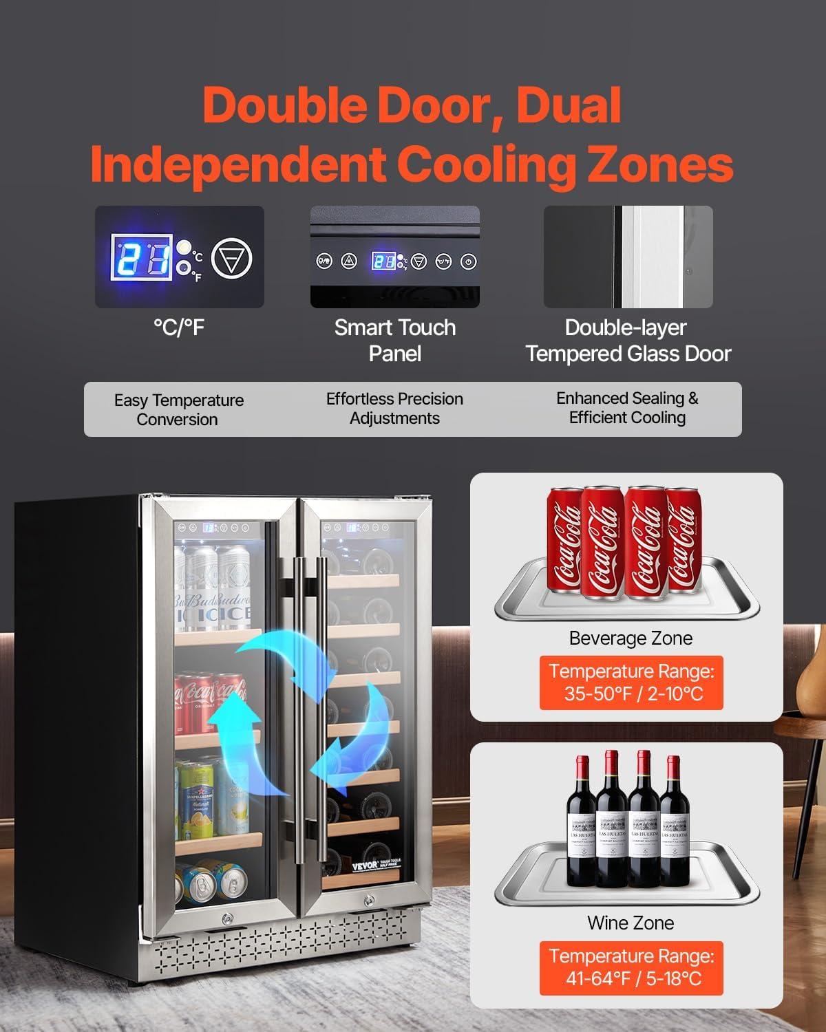image:imageVEVOR Beverage Refrigerator Cooler 154 Can Beverage Fridge Mini Fridge with Glass Door Adjustable Shelves Digital Temperature Control Builtin amp Freestanding Soda Beer Fridge for Home Office Bar64 Cans20 Bottles