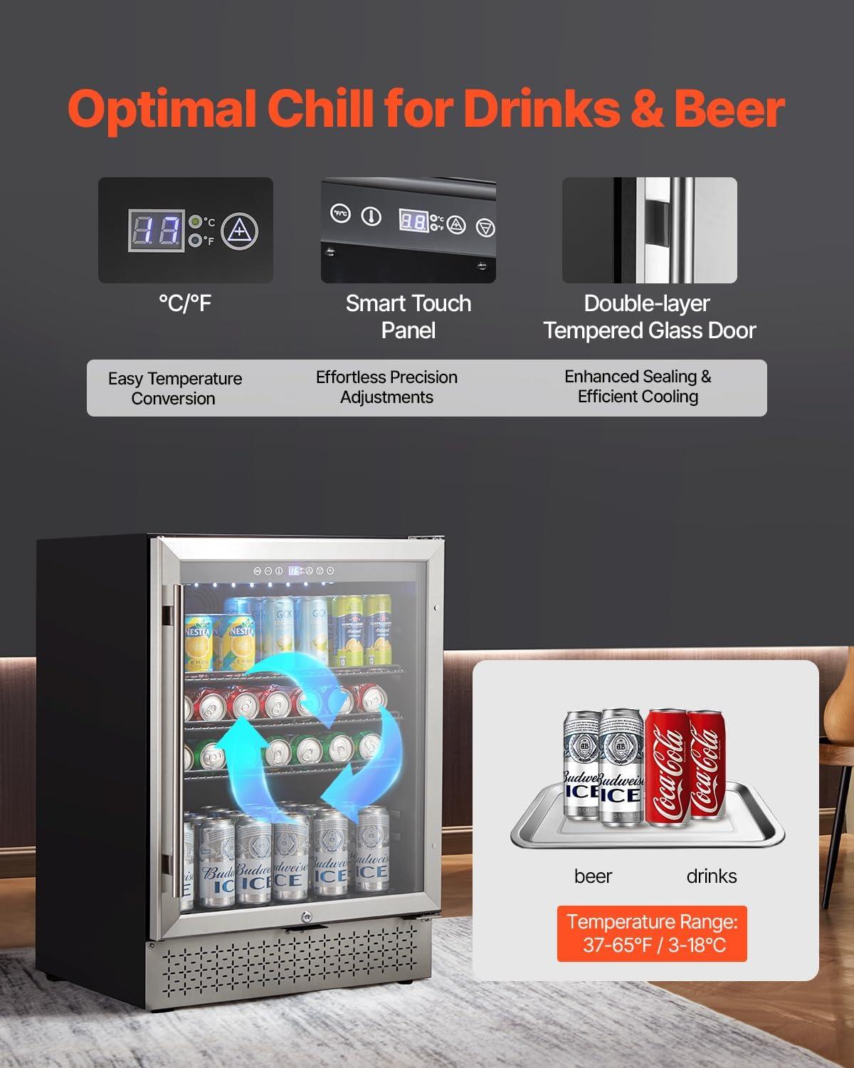 image:imageVEVOR Beverage Refrigerator Cooler 154 Can Beverage Fridge Mini Fridge with Glass Door Adjustable Shelves Digital Temperature Control Builtin amp Freestanding Soda Beer Fridge for Home Office Bar154 Can