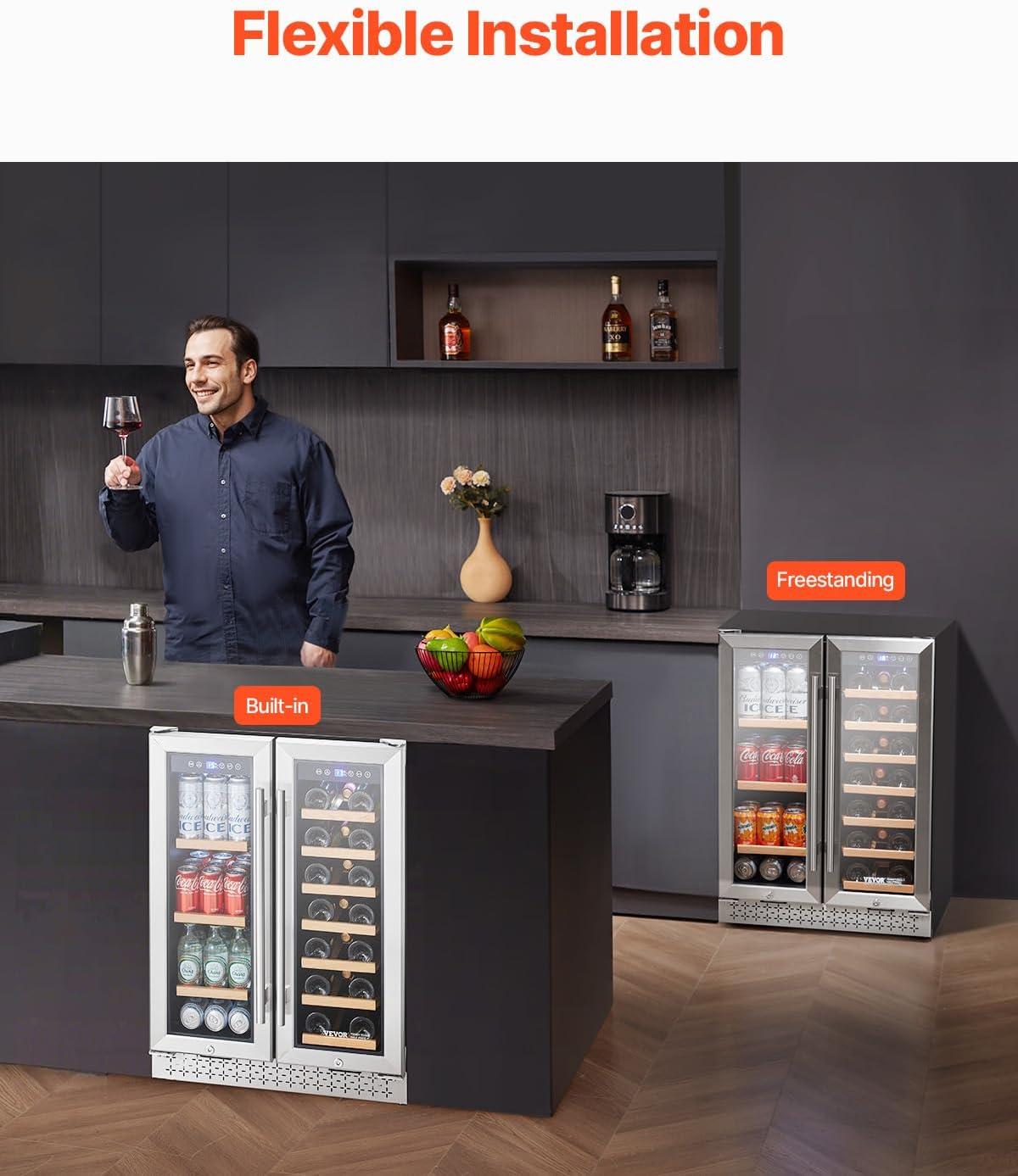 image:imageVEVOR Beverage Refrigerator Cooler 154 Can Beverage Fridge Mini Fridge with Glass Door Adjustable Shelves Digital Temperature Control Builtin amp Freestanding Soda Beer Fridge for Home Office Bar64 Cans20 Bottles
