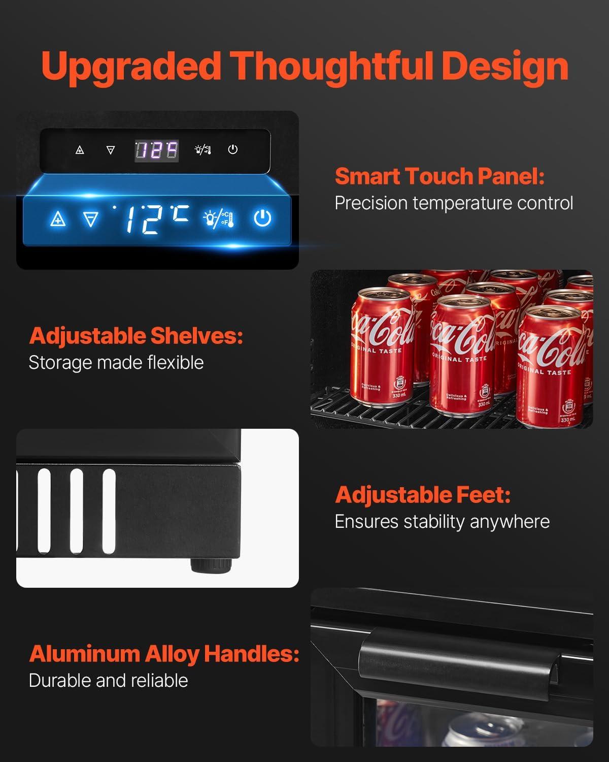 image:imageVEVOR Beverage Refrigerator Cooler 154 Can Beverage Fridge Mini Fridge with Glass Door Adjustable Shelves Digital Temperature Control Builtin amp Freestanding Soda Beer Fridge for Home Office Bar246 Can