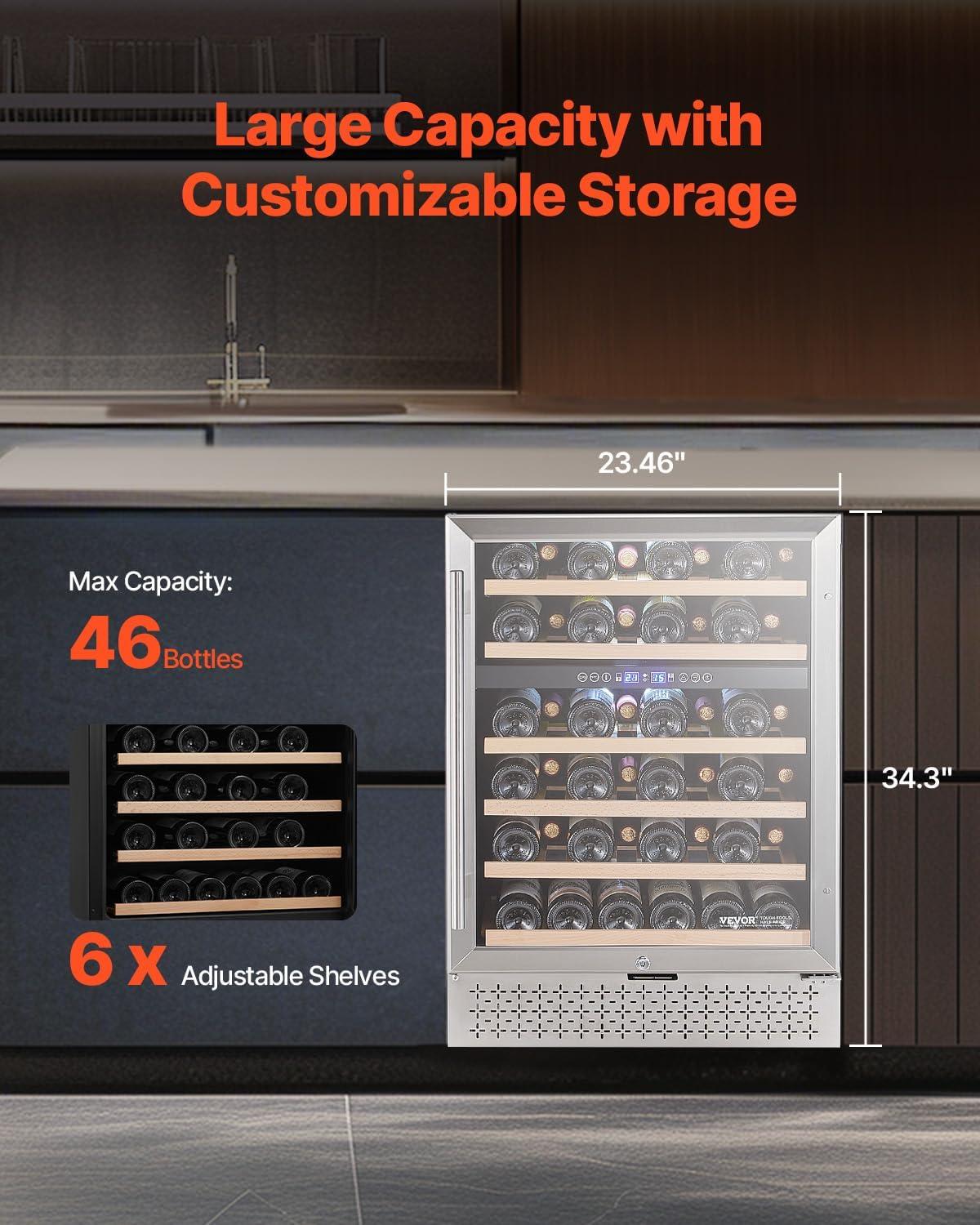 image:imageVEVOR Beverage Refrigerator Cooler 154 Can Beverage Fridge Mini Fridge with Glass Door Adjustable Shelves Digital Temperature Control Builtin amp Freestanding Soda Beer Fridge for Home Office Bar46 Bottle