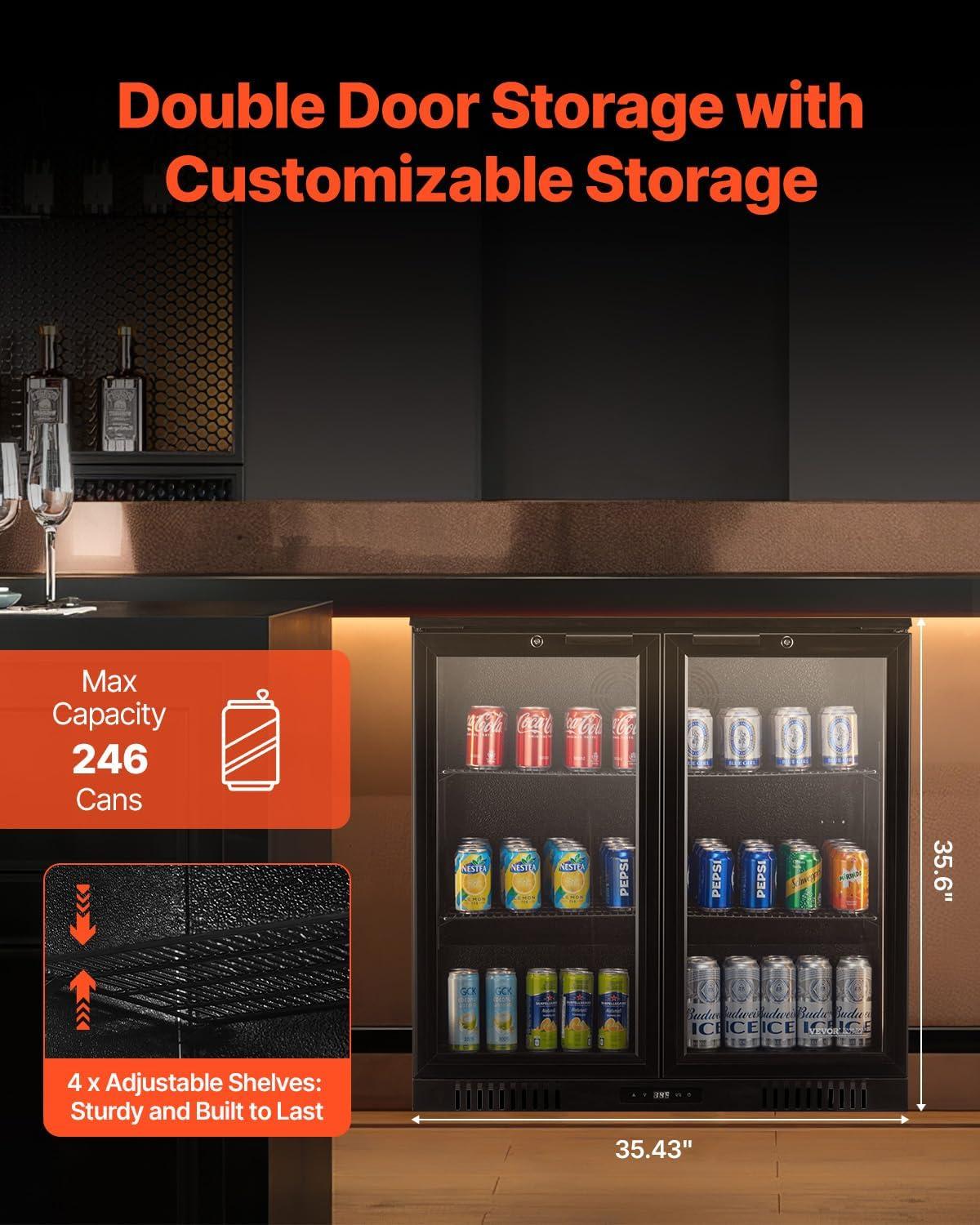 image:imageVEVOR Beverage Refrigerator Cooler 154 Can Beverage Fridge Mini Fridge with Glass Door Adjustable Shelves Digital Temperature Control Builtin amp Freestanding Soda Beer Fridge for Home Office Bar246 Can
