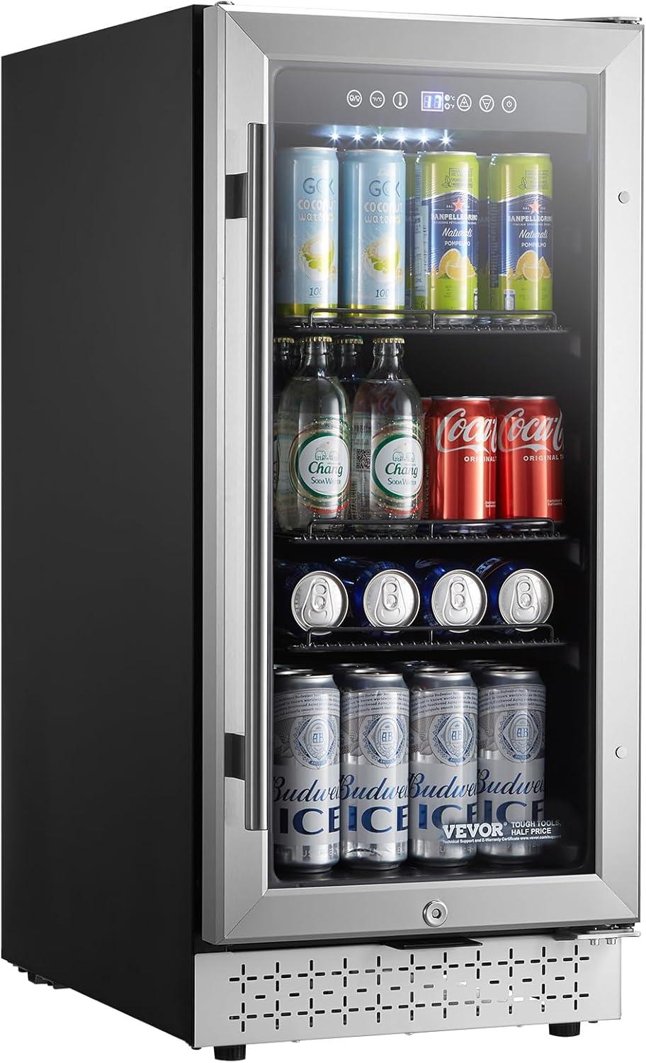 image:imageVEVOR Beverage Refrigerator Cooler 154 Can Beverage Fridge Mini Fridge with Glass Door Adjustable Shelves Digital Temperature Control Builtin amp Freestanding Soda Beer Fridge for Home Office Bar88 Cans