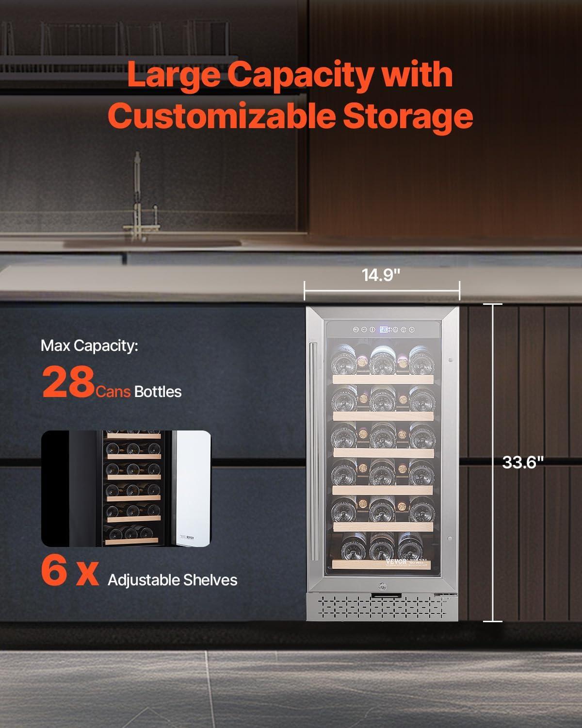 image:imageVEVOR Beverage Refrigerator Cooler 154 Can Beverage Fridge Mini Fridge with Glass Door Adjustable Shelves Digital Temperature Control Builtin amp Freestanding Soda Beer Fridge for Home Office Bar32 Bottle