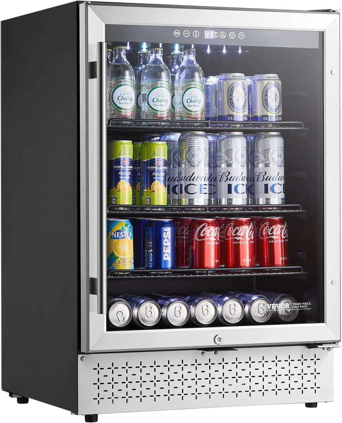 image:imageVEVOR Beverage Refrigerator Cooler 154 Can Beverage Fridge Mini Fridge with Glass Door Adjustable Shelves Digital Temperature Control Builtin amp Freestanding Soda Beer Fridge for Home Office Bar154 Can