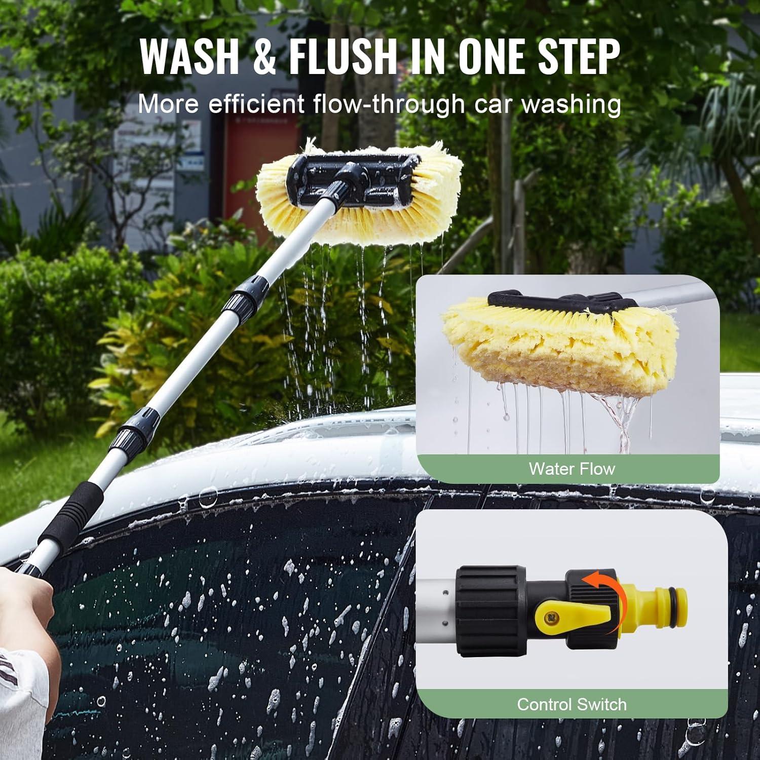image:imageVEVOR Car Wash Brush 62Inch Extendable Car Washing Brush with Long Handle Soft Chenille Fiber Car Wash Mop Mitt 180 Rotatable Car Cleaning Brush with 1 Replacement Mop for Car RV Window FloorSoft PVC Bristle head