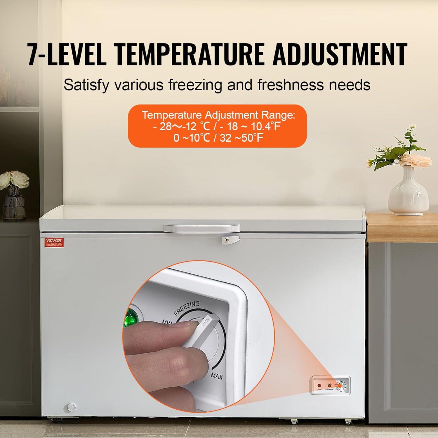 image:imageVEVOR Chest Freezer 128 Cuft 345 L Large Deep Freezer amp 4 Removable Baskets Freestanding Top Open Door Commercial Chest Freezers with Locking Lid 7Level Adjustable Temp LED Lighting 6 Wheels128 Cuft