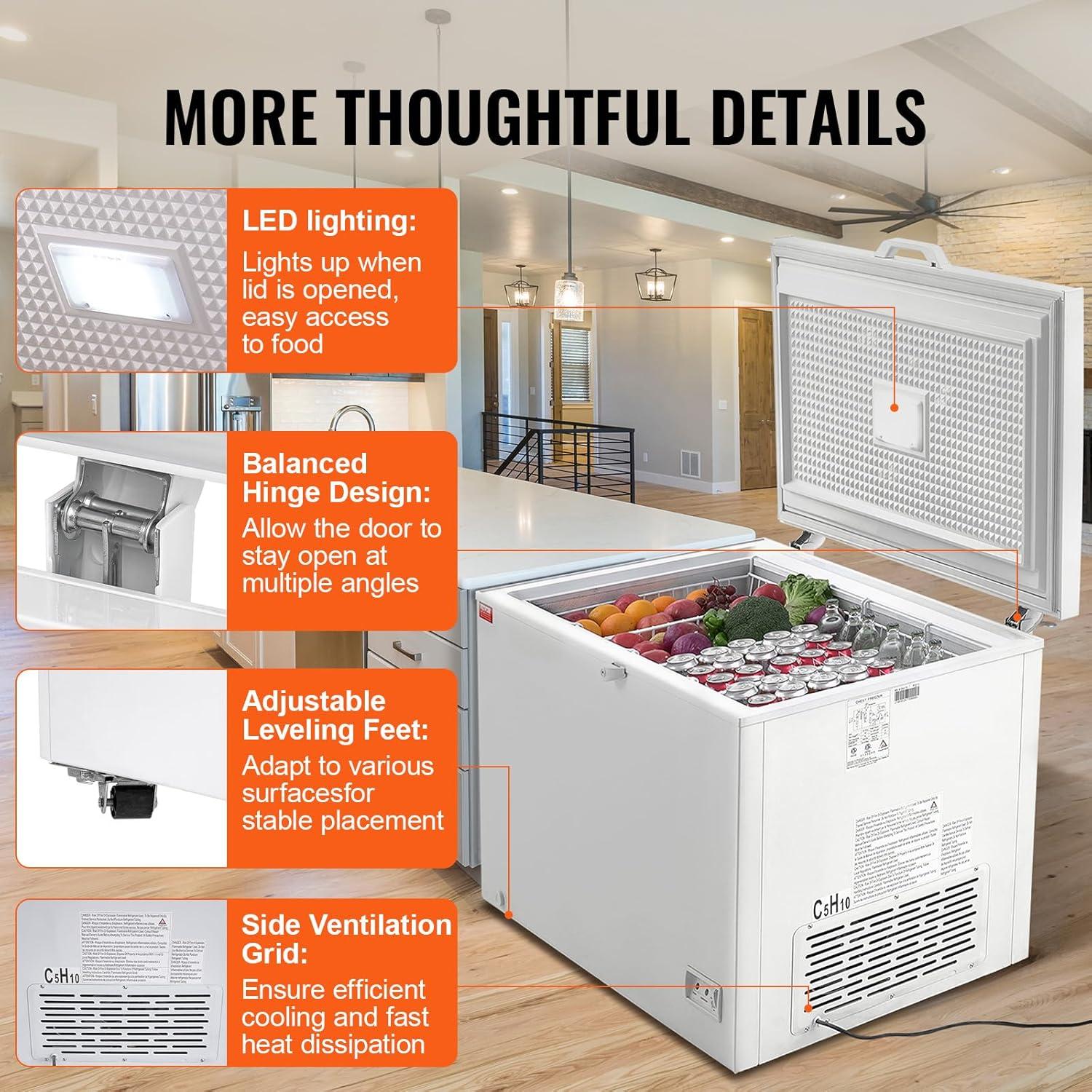 image:imageVEVOR Chest Freezer 128 Cuft 345 L Large Deep Freezer amp 4 Removable Baskets Freestanding Top Open Door Commercial Chest Freezers with Locking Lid 7Level Adjustable Temp LED Lighting 6 Wheels128 Cuft