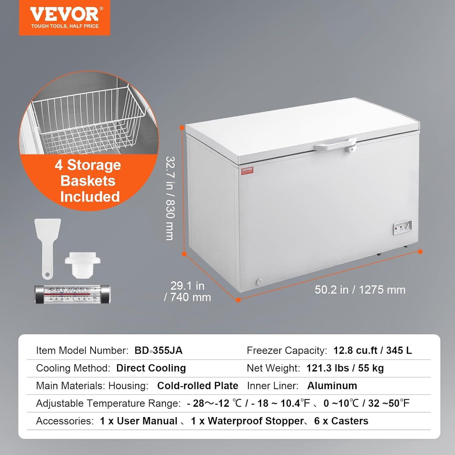 image:imageVEVOR Chest Freezer 128 Cuft 345 L Large Deep Freezer amp 4 Removable Baskets Freestanding Top Open Door Commercial Chest Freezers with Locking Lid 7Level Adjustable Temp LED Lighting 6 Wheels128 Cuft