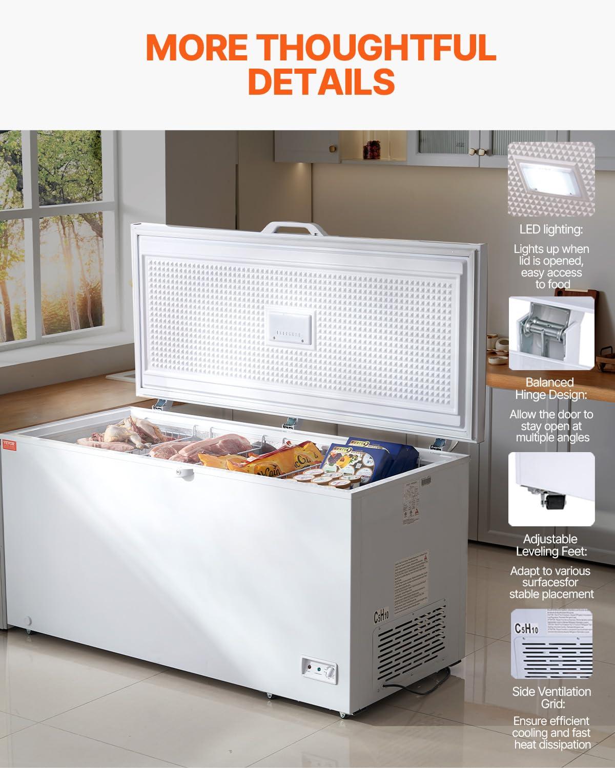 image:imageVEVOR Chest Freezer 128 Cuft 345 L Large Deep Freezer amp 4 Removable Baskets Freestanding Top Open Door Commercial Chest Freezers with Locking Lid 7Level Adjustable Temp LED Lighting 6 Wheels172 Cuft