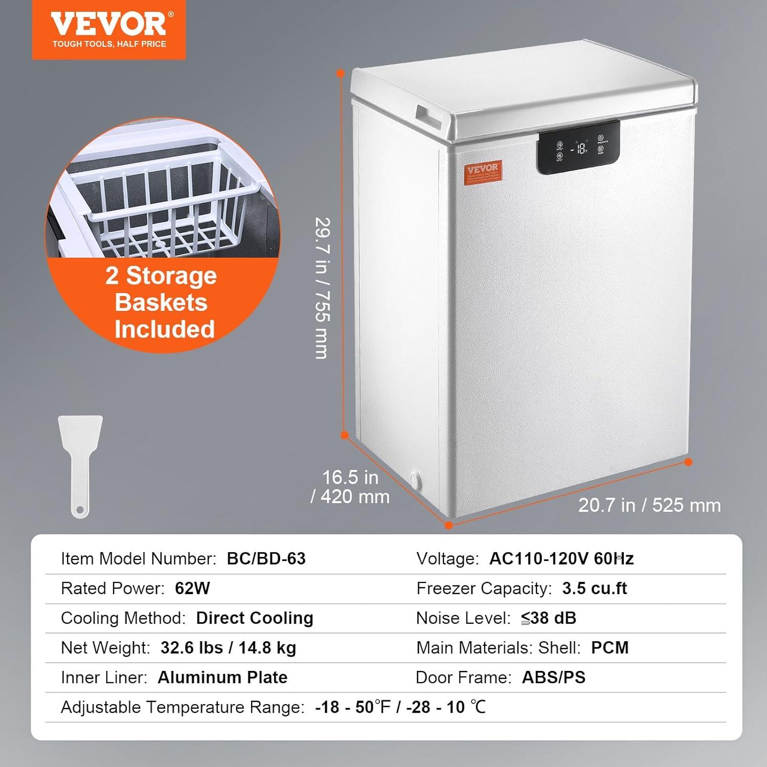 image:imageVEVOR Chest Freezer 128 Cuft 345 L Large Deep Freezer amp 4 Removable Baskets Freestanding Top Open Door Commercial Chest Freezers with Locking Lid 7Level Adjustable Temp LED Lighting 6 Wheels35 Cuft