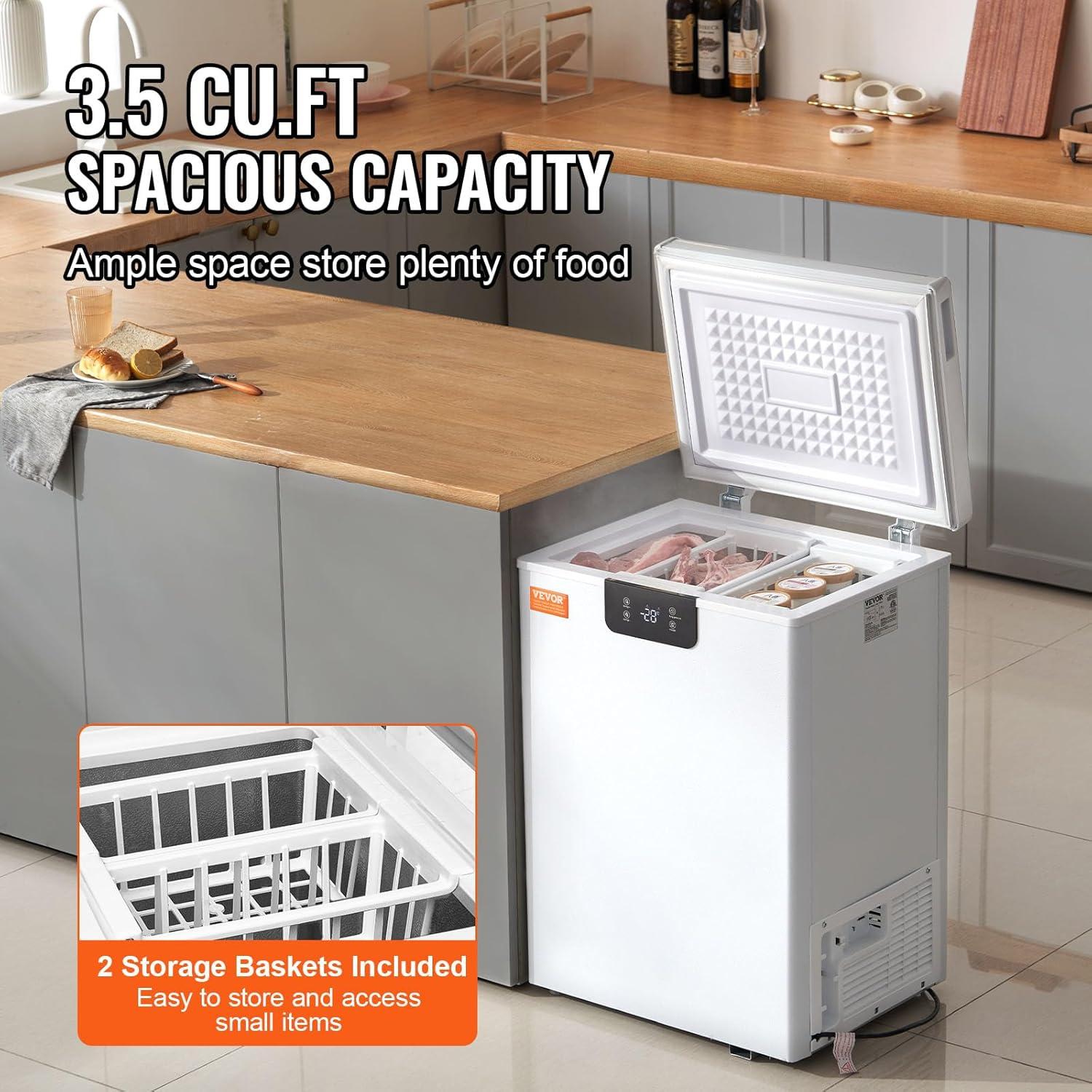 image:imageVEVOR Chest Freezer 128 Cuft 345 L Large Deep Freezer amp 4 Removable Baskets Freestanding Top Open Door Commercial Chest Freezers with Locking Lid 7Level Adjustable Temp LED Lighting 6 Wheels35 Cuft