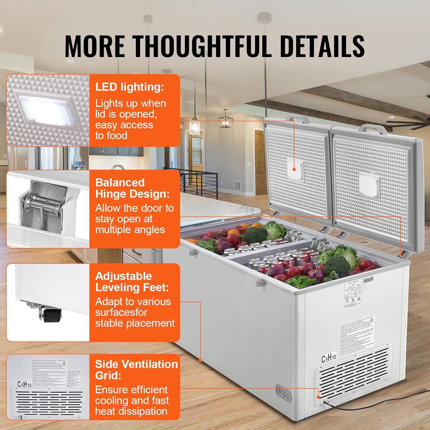 image:imageVEVOR Chest Freezer 128 Cuft 345 L Large Deep Freezer amp 4 Removable Baskets Freestanding Top Open Door Commercial Chest Freezers with Locking Lid 7Level Adjustable Temp LED Lighting 6 Wheels198 Cuft