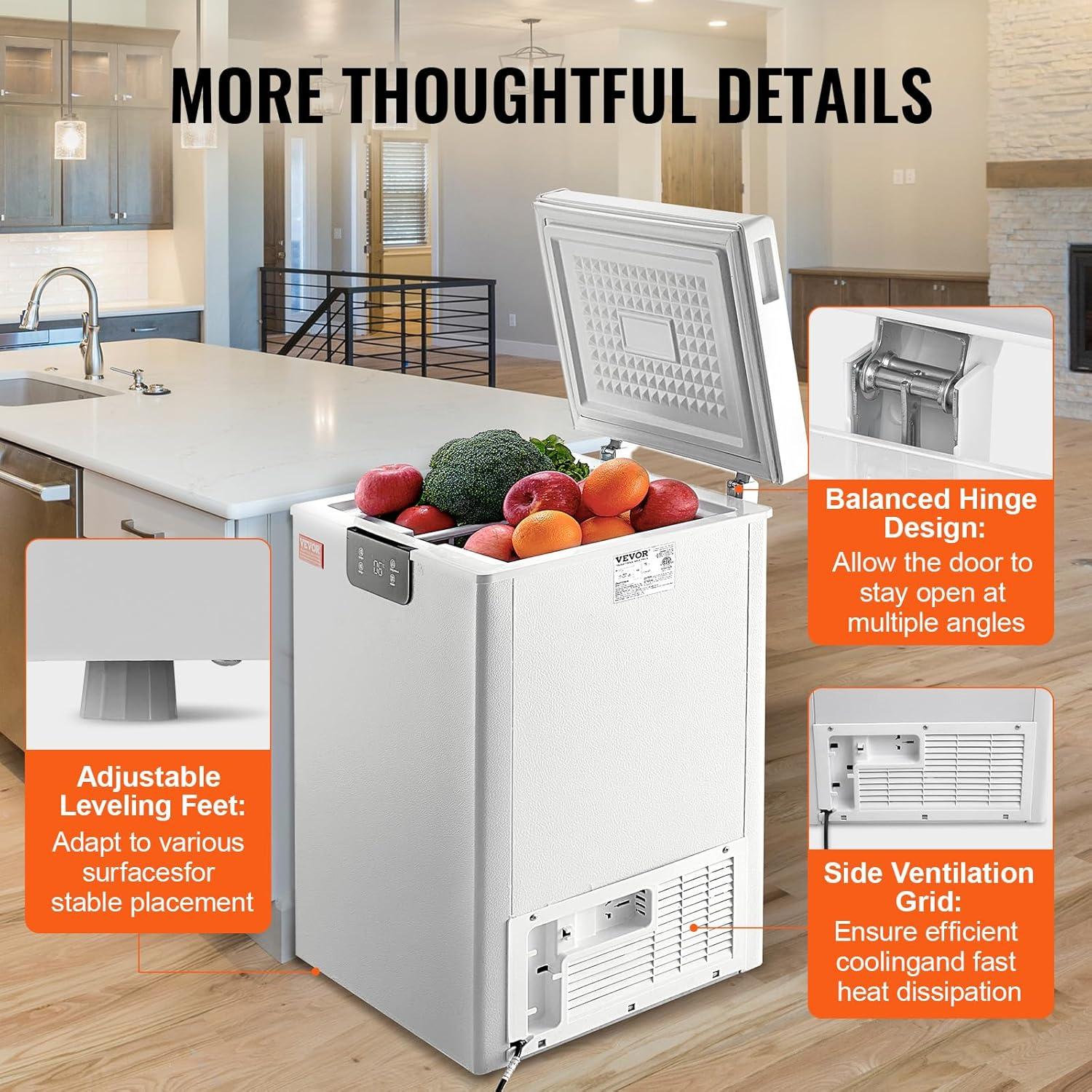 image:imageVEVOR Chest Freezer 128 Cuft 345 L Large Deep Freezer amp 4 Removable Baskets Freestanding Top Open Door Commercial Chest Freezers with Locking Lid 7Level Adjustable Temp LED Lighting 6 Wheels35 Cuft