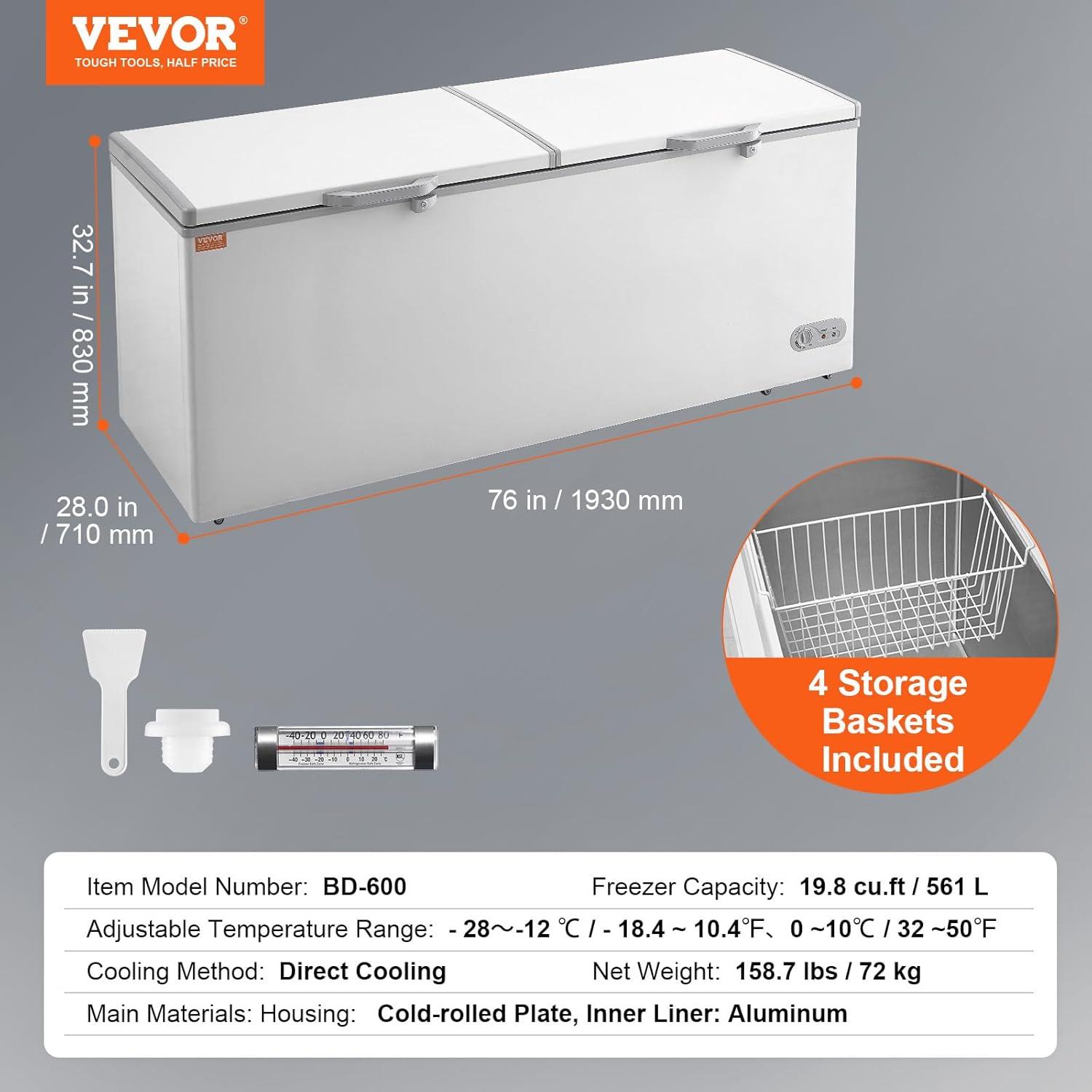 image:imageVEVOR Chest Freezer 128 Cuft 345 L Large Deep Freezer amp 4 Removable Baskets Freestanding Top Open Door Commercial Chest Freezers with Locking Lid 7Level Adjustable Temp LED Lighting 6 Wheels198 Cuft