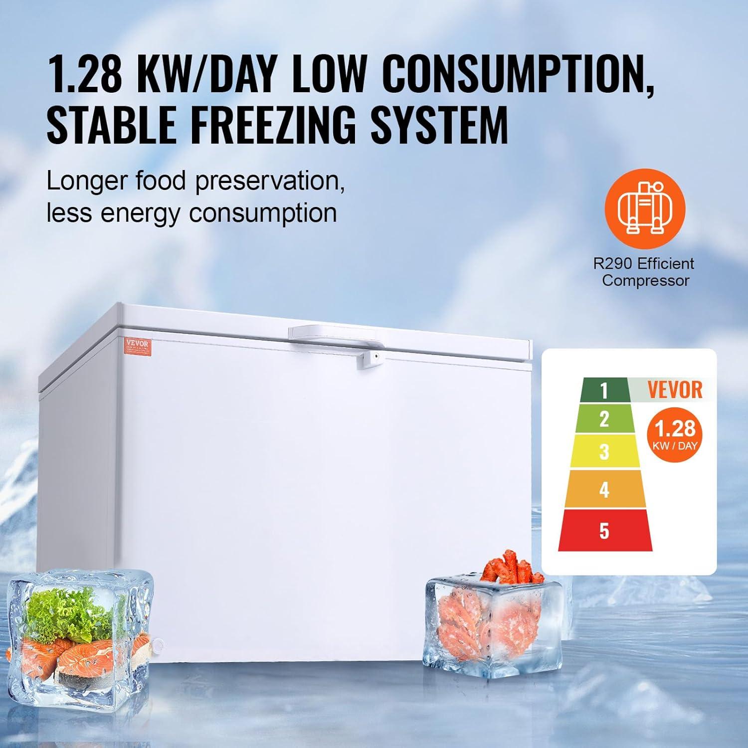 image:imageVEVOR Chest Freezer 128 Cuft 345 L Large Deep Freezer amp 4 Removable Baskets Freestanding Top Open Door Commercial Chest Freezers with Locking Lid 7Level Adjustable Temp LED Lighting 6 Wheels128 Cuft