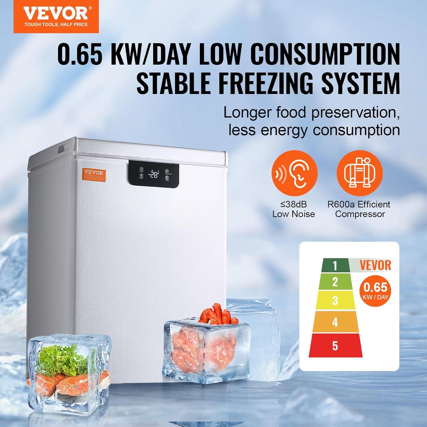 image:imageVEVOR Chest Freezer 128 Cuft 345 L Large Deep Freezer amp 4 Removable Baskets Freestanding Top Open Door Commercial Chest Freezers with Locking Lid 7Level Adjustable Temp LED Lighting 6 Wheels35 Cuft